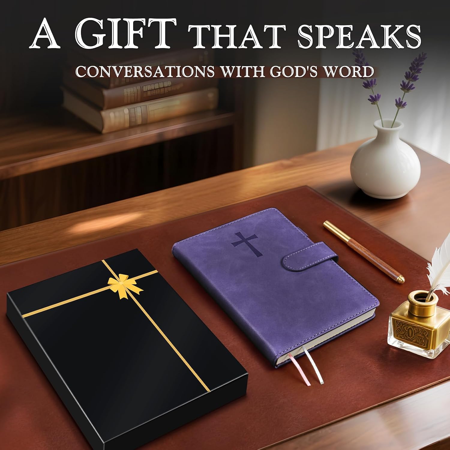 Detalle de PAPEJOON Bible Journal01 A5 Bible Study Journal, Lavender Leather Cover