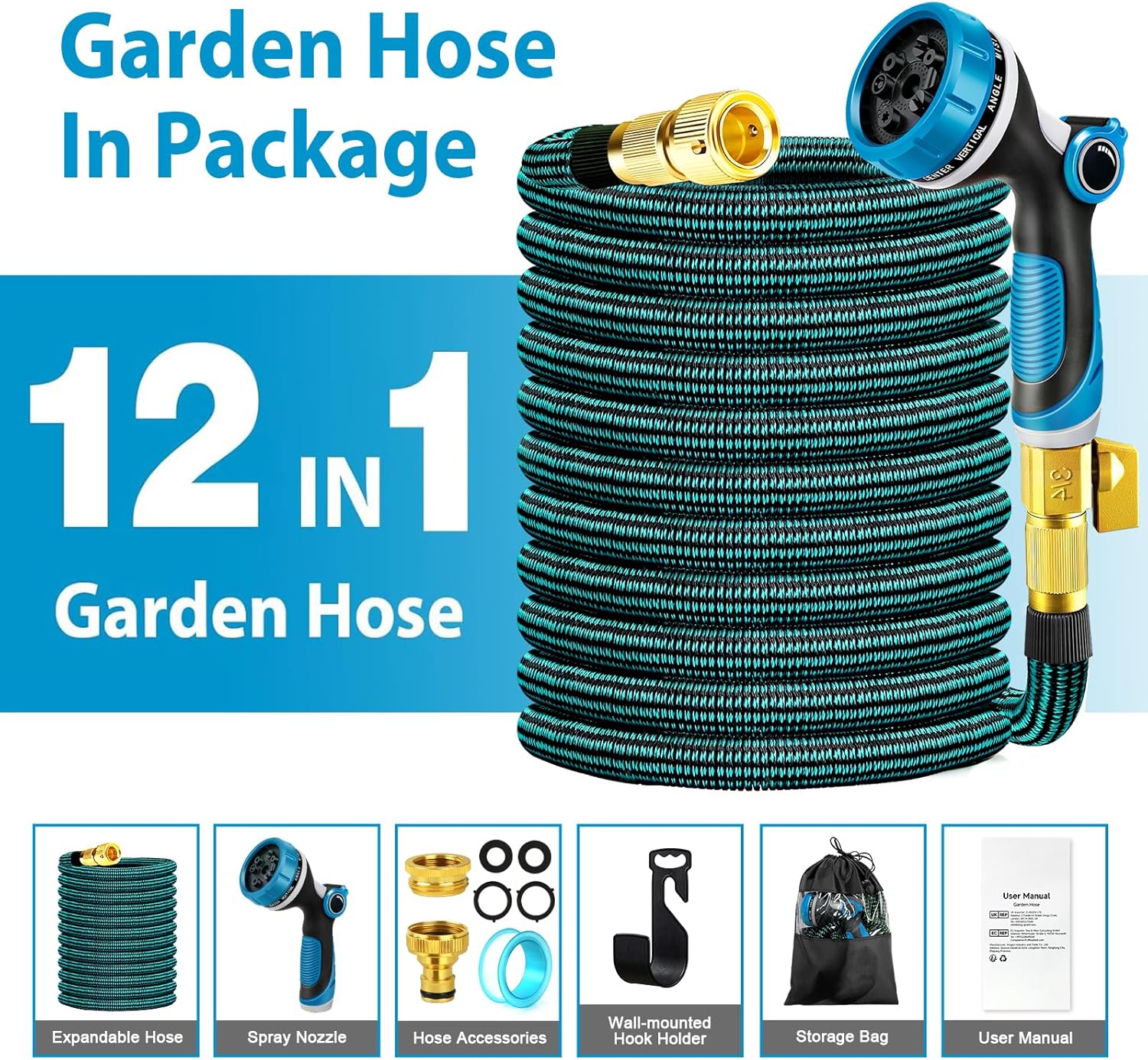 Detalle 2 de Viosmut Expandable Garden Hose Pipe 15m (50ft) with 10-Mode Spray Gun and Retractable Design