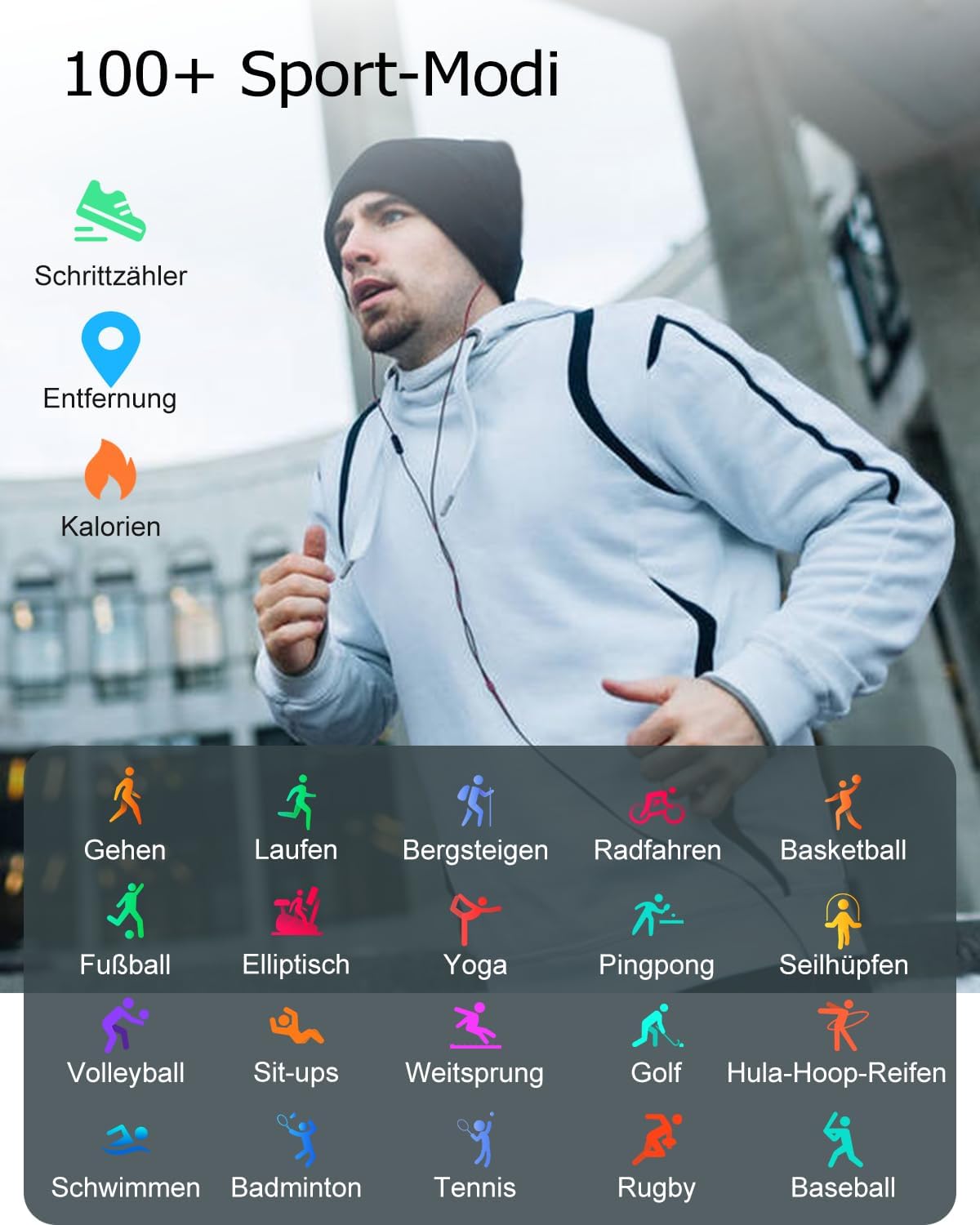Detalle de RUIMEN Smartwatch mit Telefonfunktion – 1,85'' HD-Display, 110+ Trainingsmodi, SpO2 & Schlafmonitor