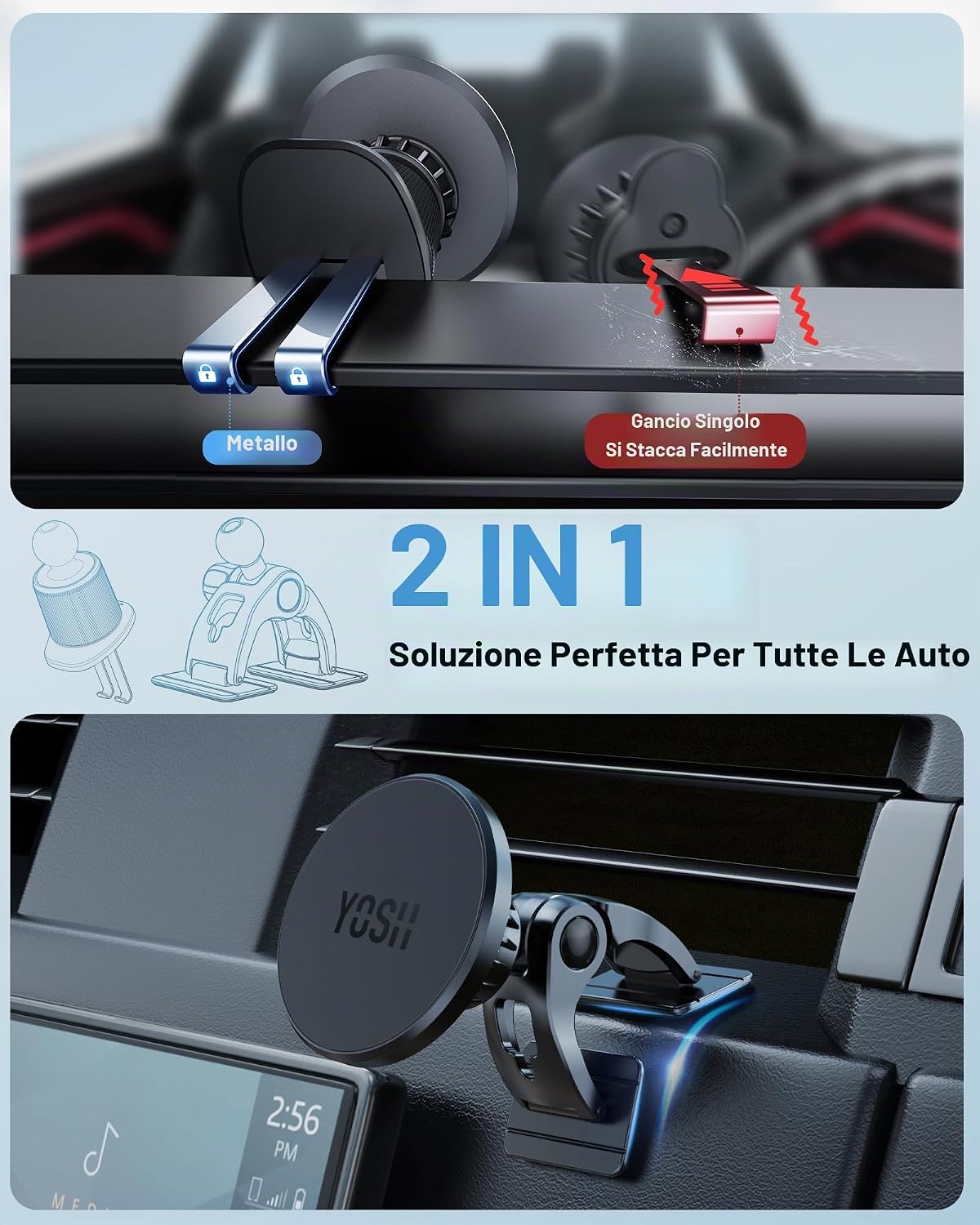 Detalle 2 de YOSH MagSafe: Supporto magnetico per auto con attacco MagSafe, bocchette aria e cruscotto, nessuna piastra metallica
