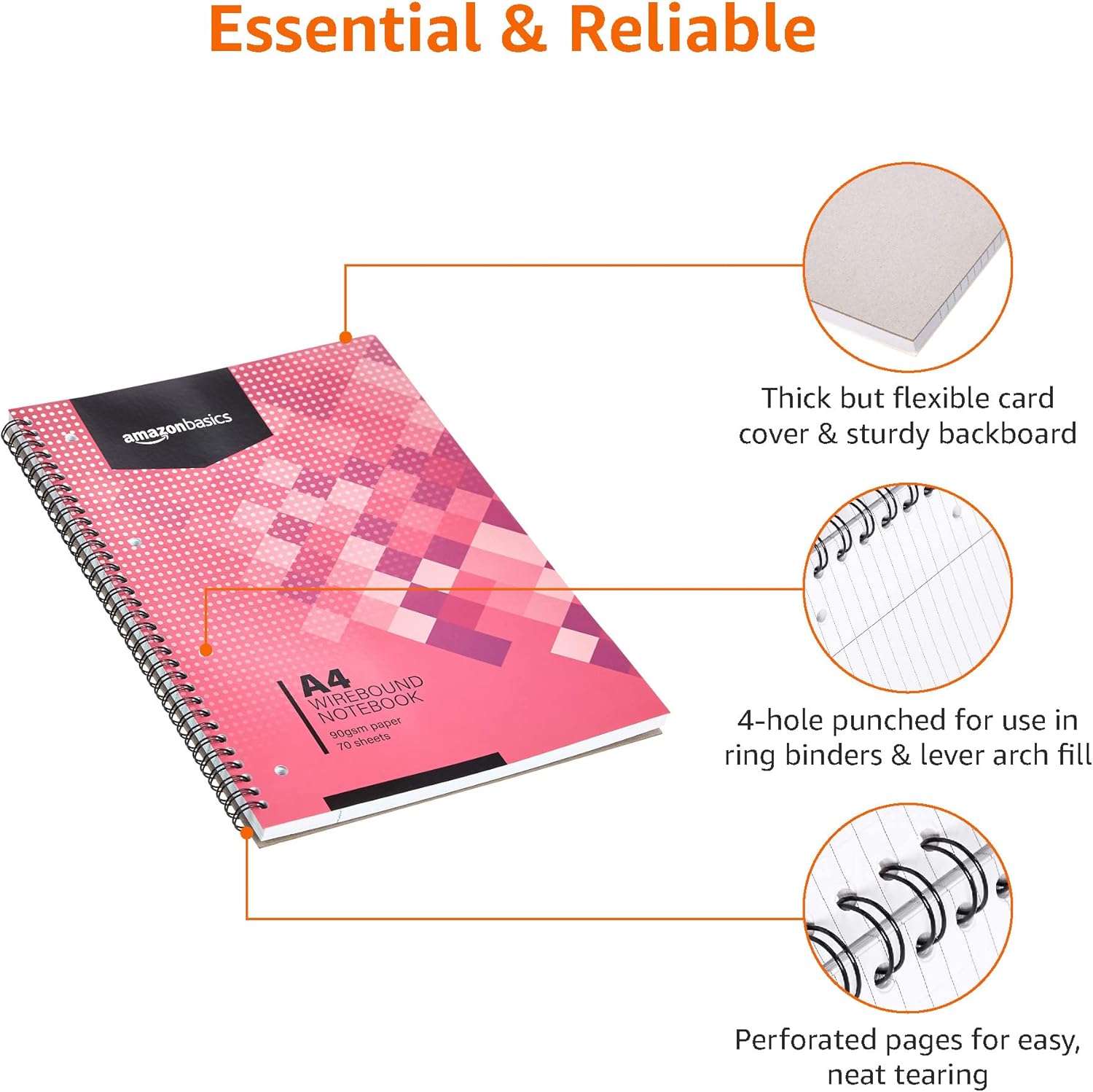 Thumbnail 3 de Amazon Basics Wirebound Notebook A4, 70 sheets 📝