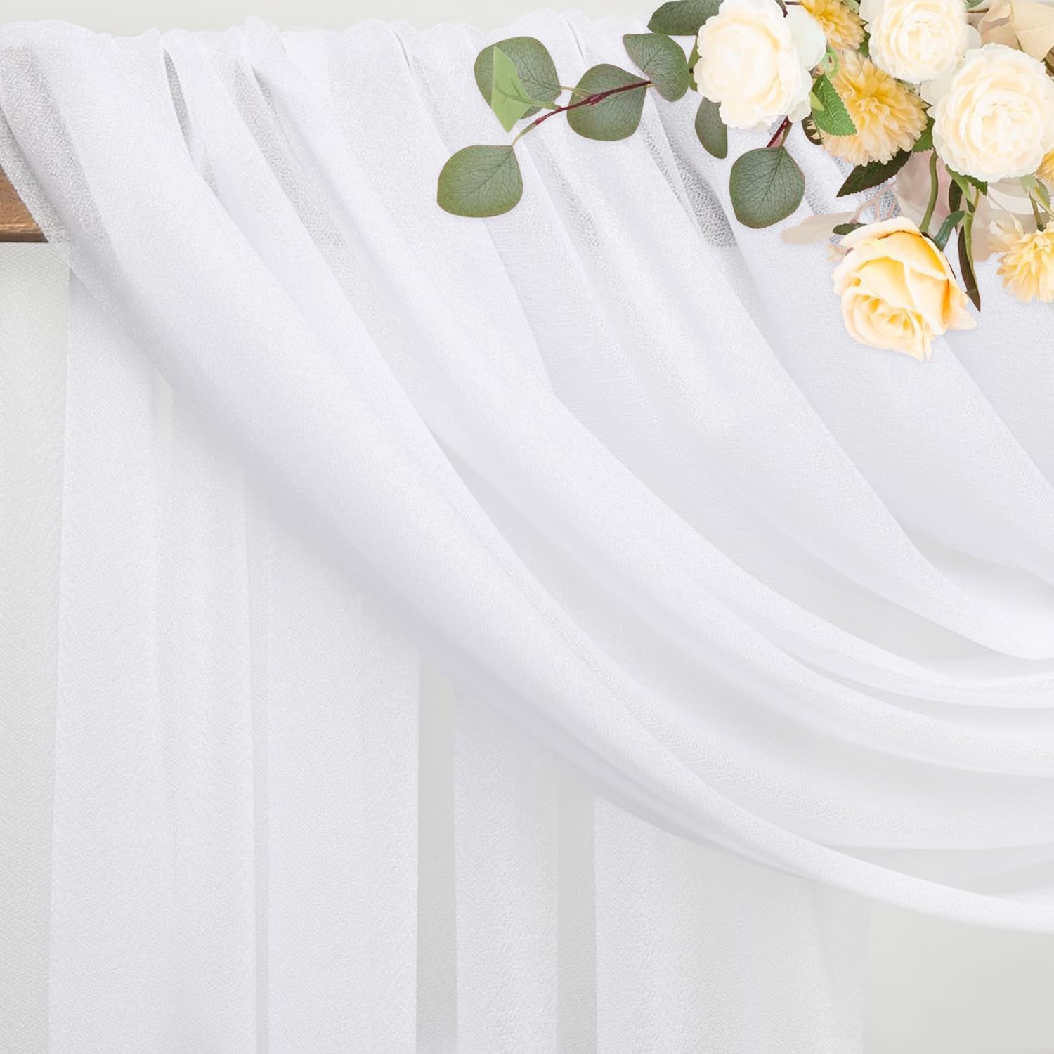 Detalle de Wokceer White Wedding Arch Draping Fabric Backdrop (Sheer Polyester Drapes), 28.7 in x 20 ft panels