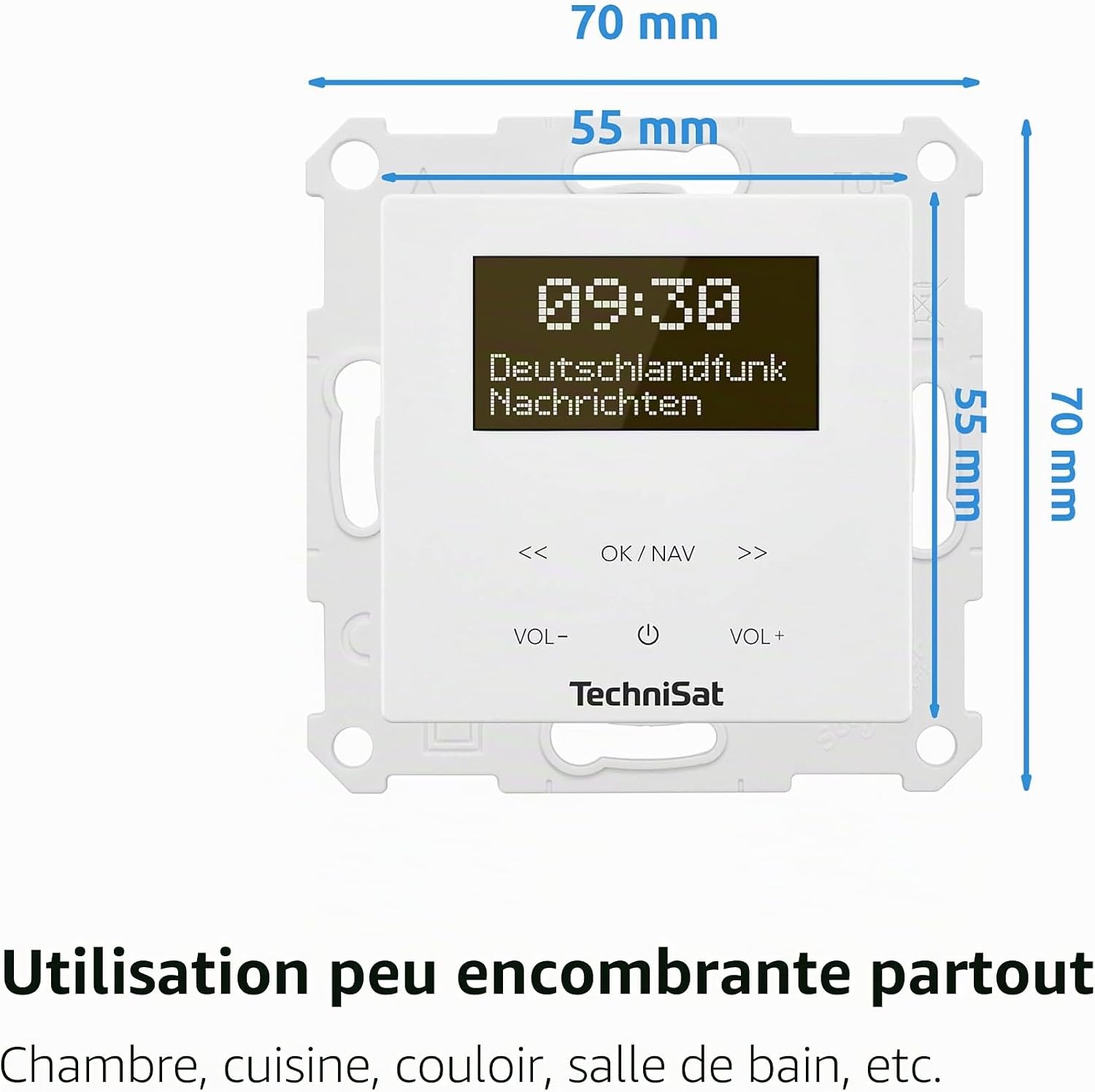 Detalle de TechniSat DIGITRADIO UP 55 – Radio DAB+/FM encastrable, OLED dimmable et Bluetooth, 2 W – montage flexible et design blanc RAL 9016