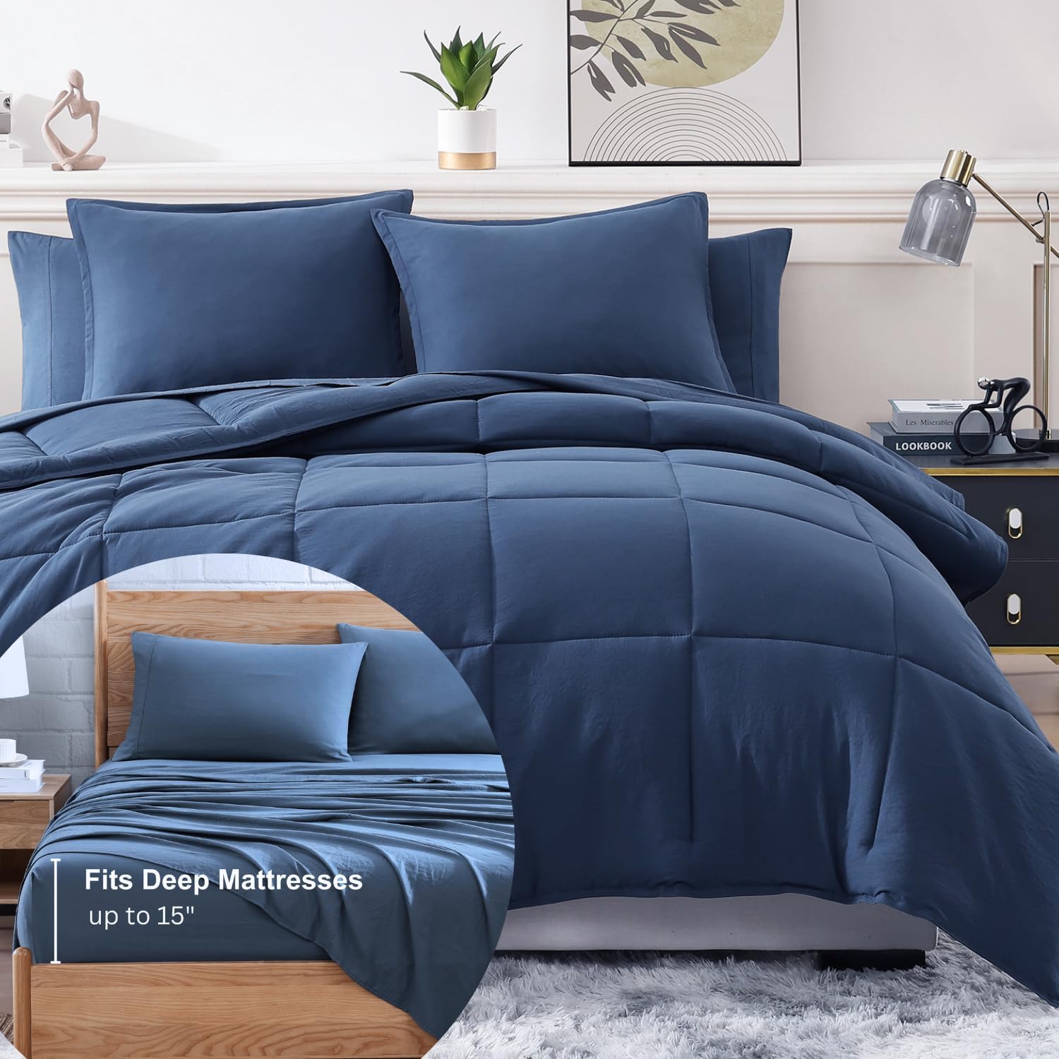 Detalle 1 de Casa Platino WM10BIB-TW-NVY Twin Bed-in-a-Bag, Navy Microfiber
