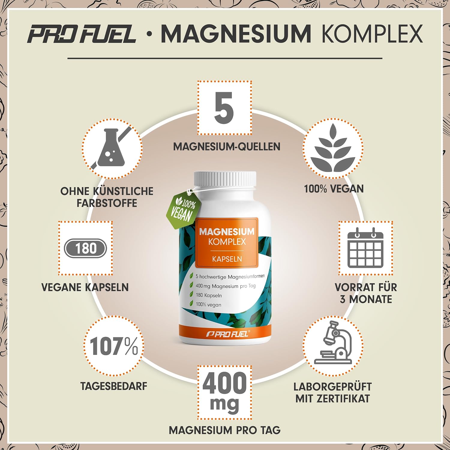 Detalle 2 de Magnesium Komplex 400 mg Tagesdosis, 180 Kapseln đź’Š