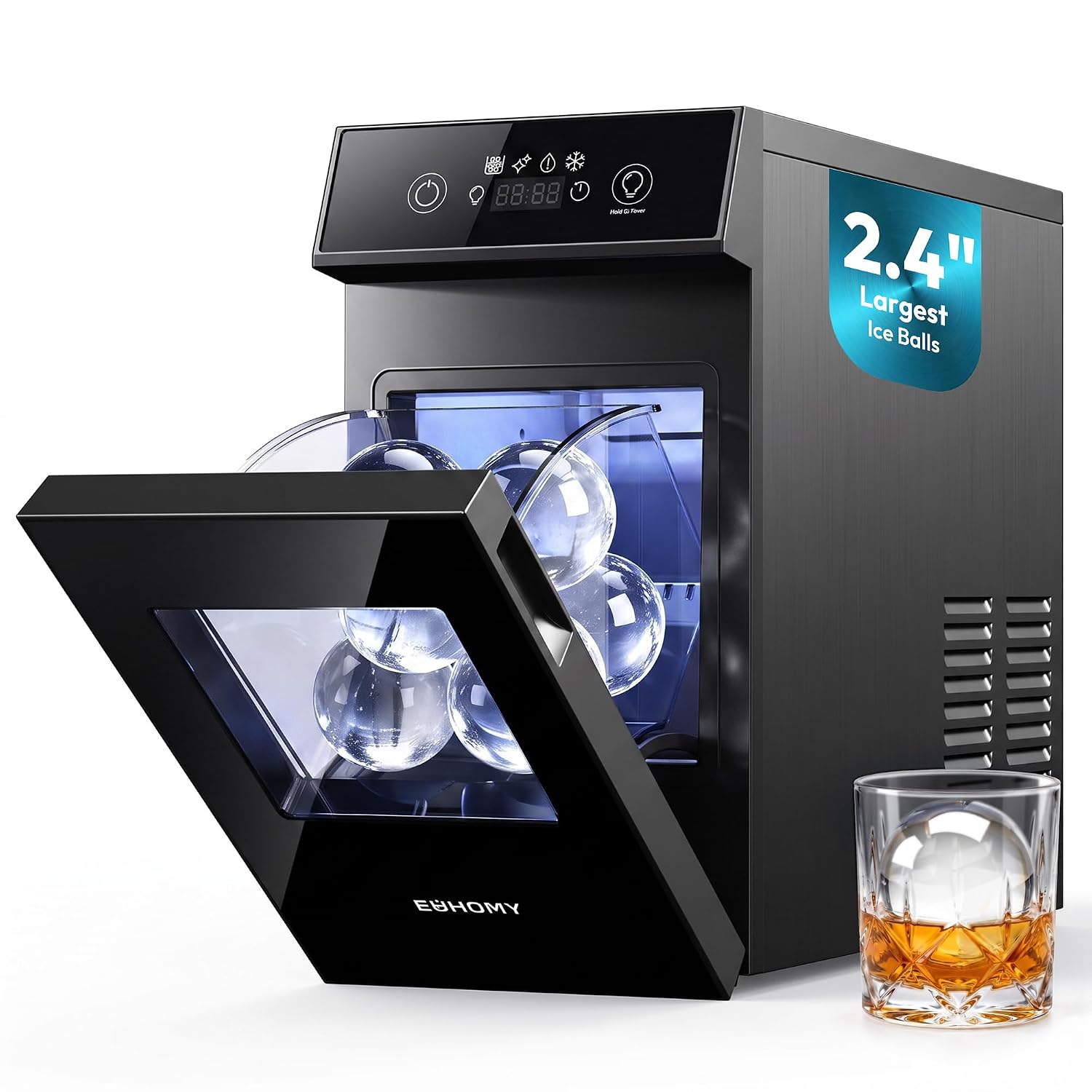 Detalle de EUHOMY IM050-SBL-US Countertop Clear Ice Ball Maker, 2.4-Inch Spheres