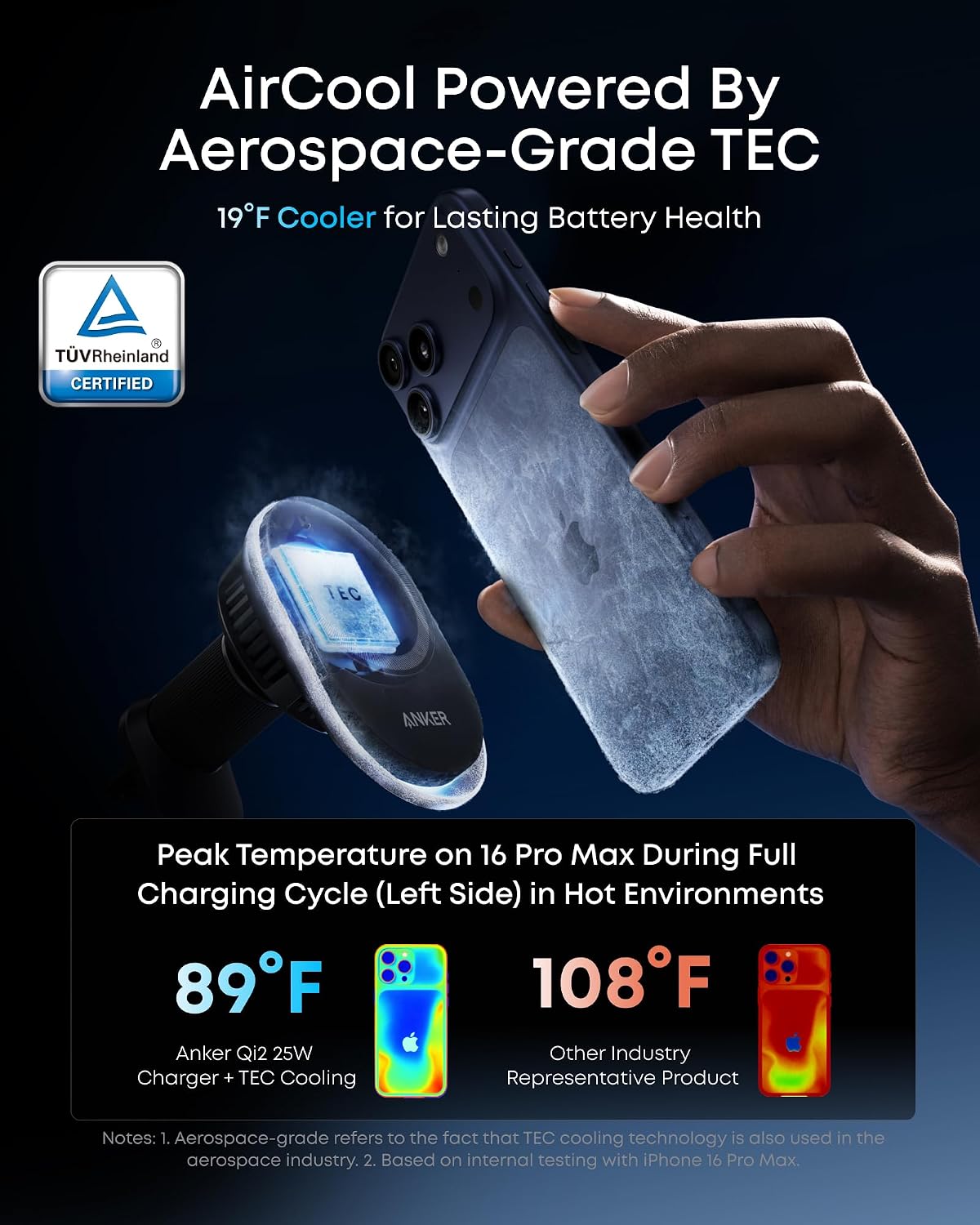 Detalle de Anker Prime B2933 Qi2 25W Wireless Car Charger with AirCool