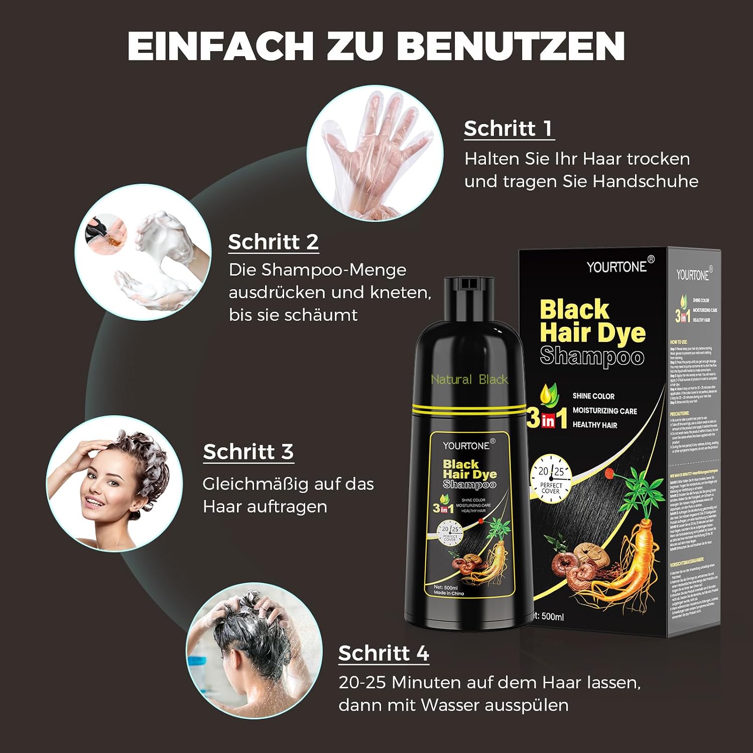 Thumbnail 6 de Black Hair Dye Shampoo Haarfarbe Schwarz 500 ml