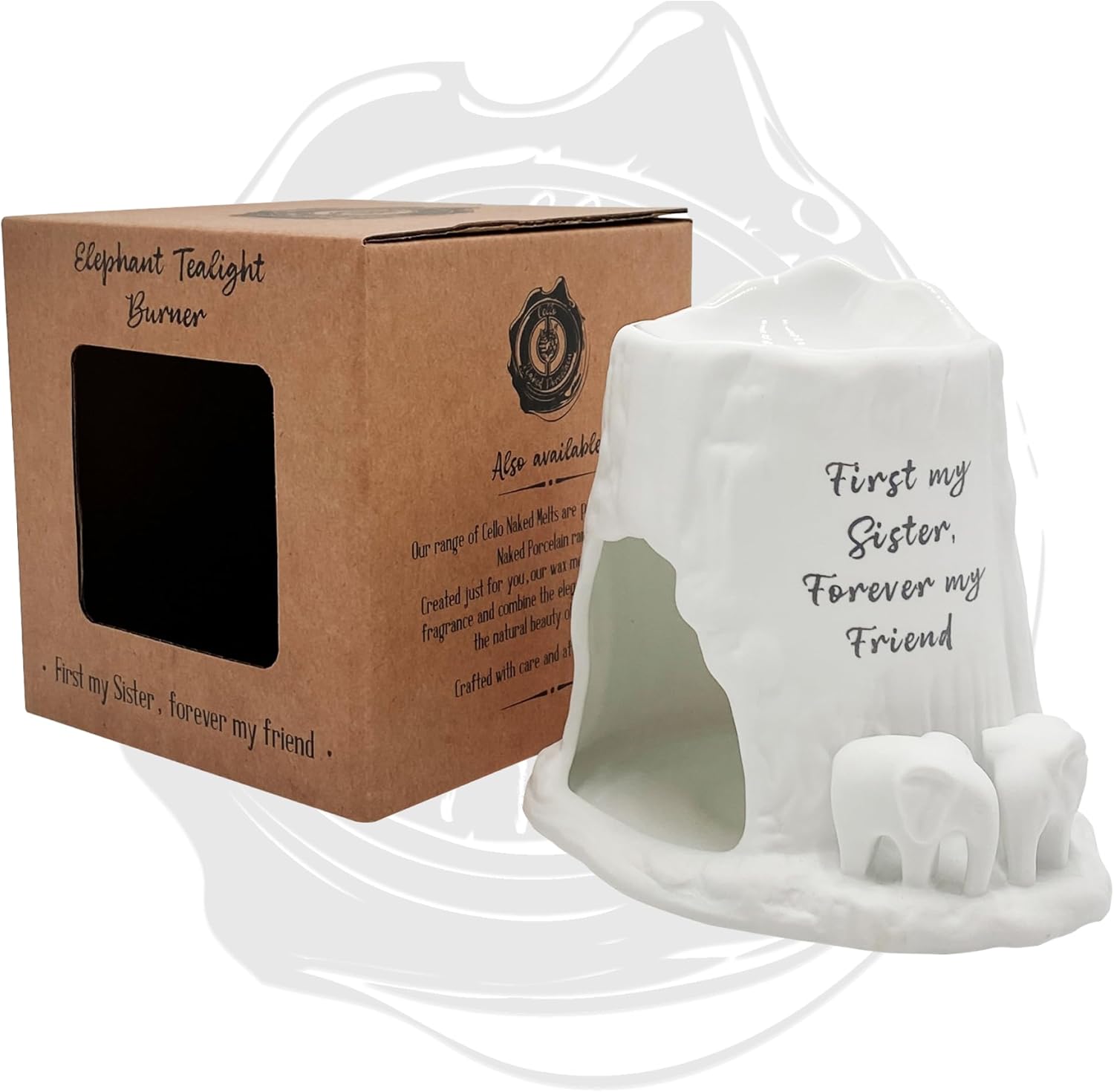 Thumbnail 6 de Cello Elephant Tealight Burner – First My Sister, Forever My Friend (Porcelain) and Wax/Oil Melter