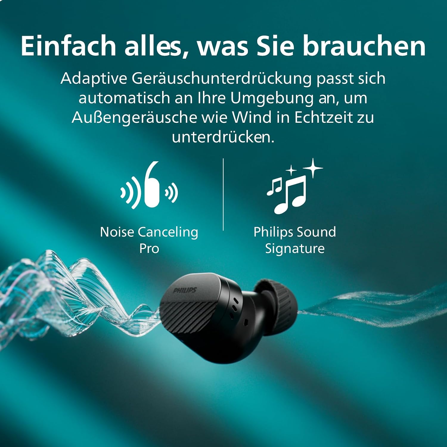 Detalle de Philips TAT5000BK True Wireless In-Ear-Bluetooth-Kopfhörer – dynamischer Bass, 40 Std. Spielzeit, IPX5, klare Anrufe
