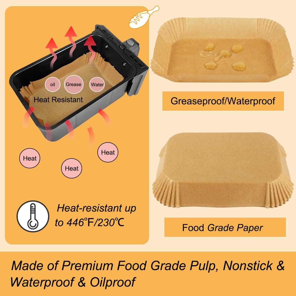Thumbnail 3 de BYKITCHEN Air Fryer Liners 50pcs 14x20cm