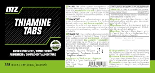 Detalle de Tiamina (vitamina B1) 100 mg – Compresse di HCl, 365 capsule per anno di supporto metabolico e nervoso – MZ Meet the zone
