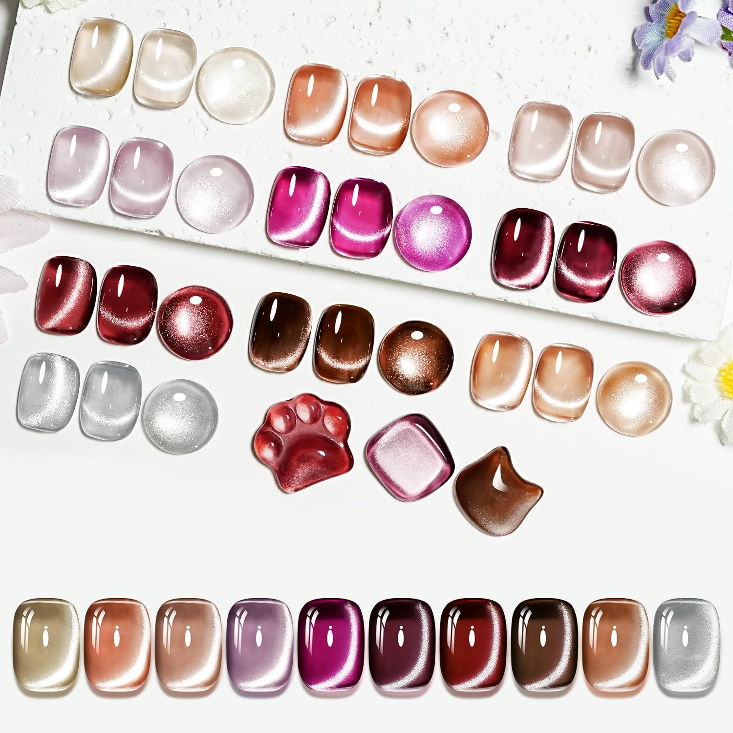 Detalle de JODSONE Smalti semipermanenti magnetici effetto cat eye (10 colori) con base, top coat e magnete
