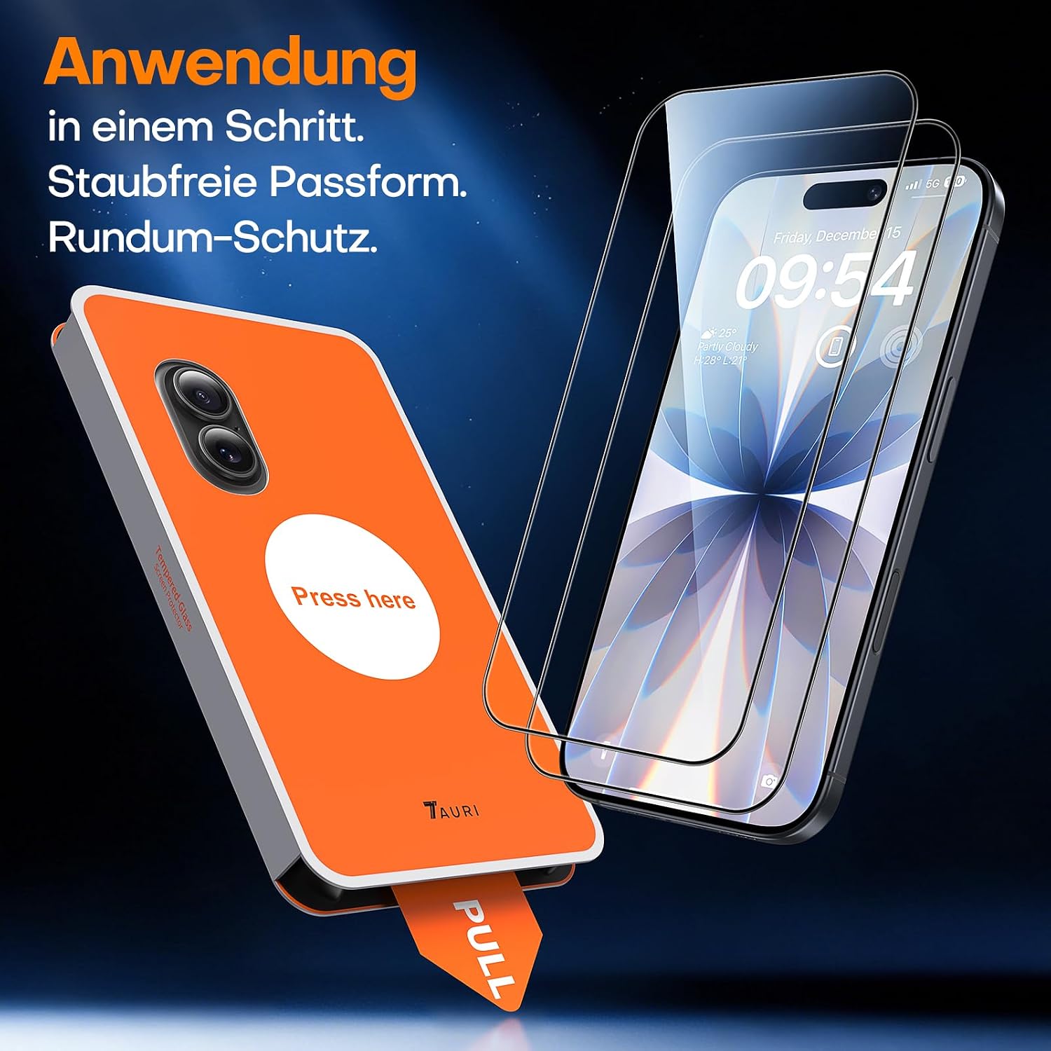Detalle de TAURI 2 Stück Panzerglas für iPhone 17, 6,3 Zoll – 9H Vollbildschutz mit staubfreier 1‑Schritt-Installation