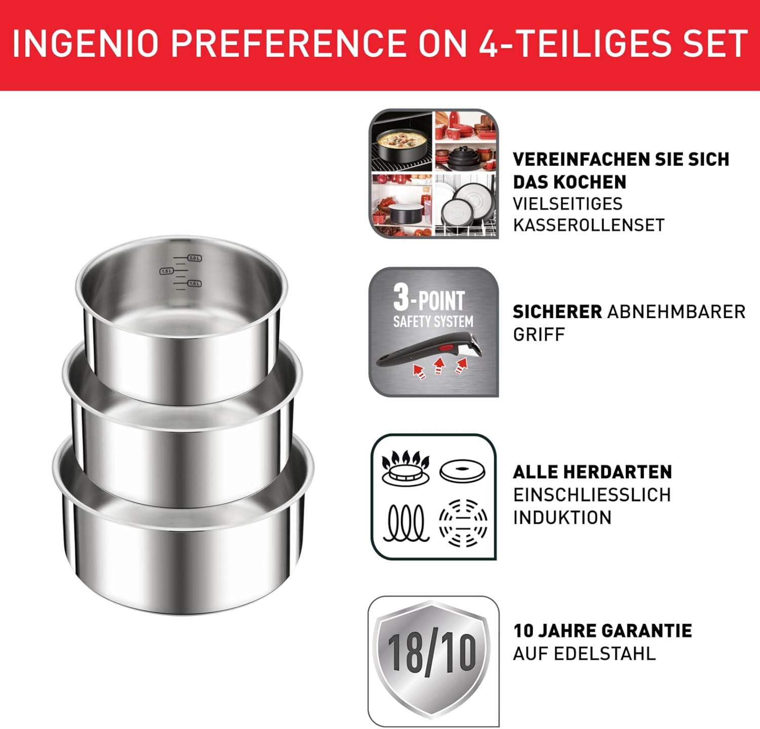 Detalle 2 de Tefal Ingenio Preference On 4‑teiliges Kasserollenset