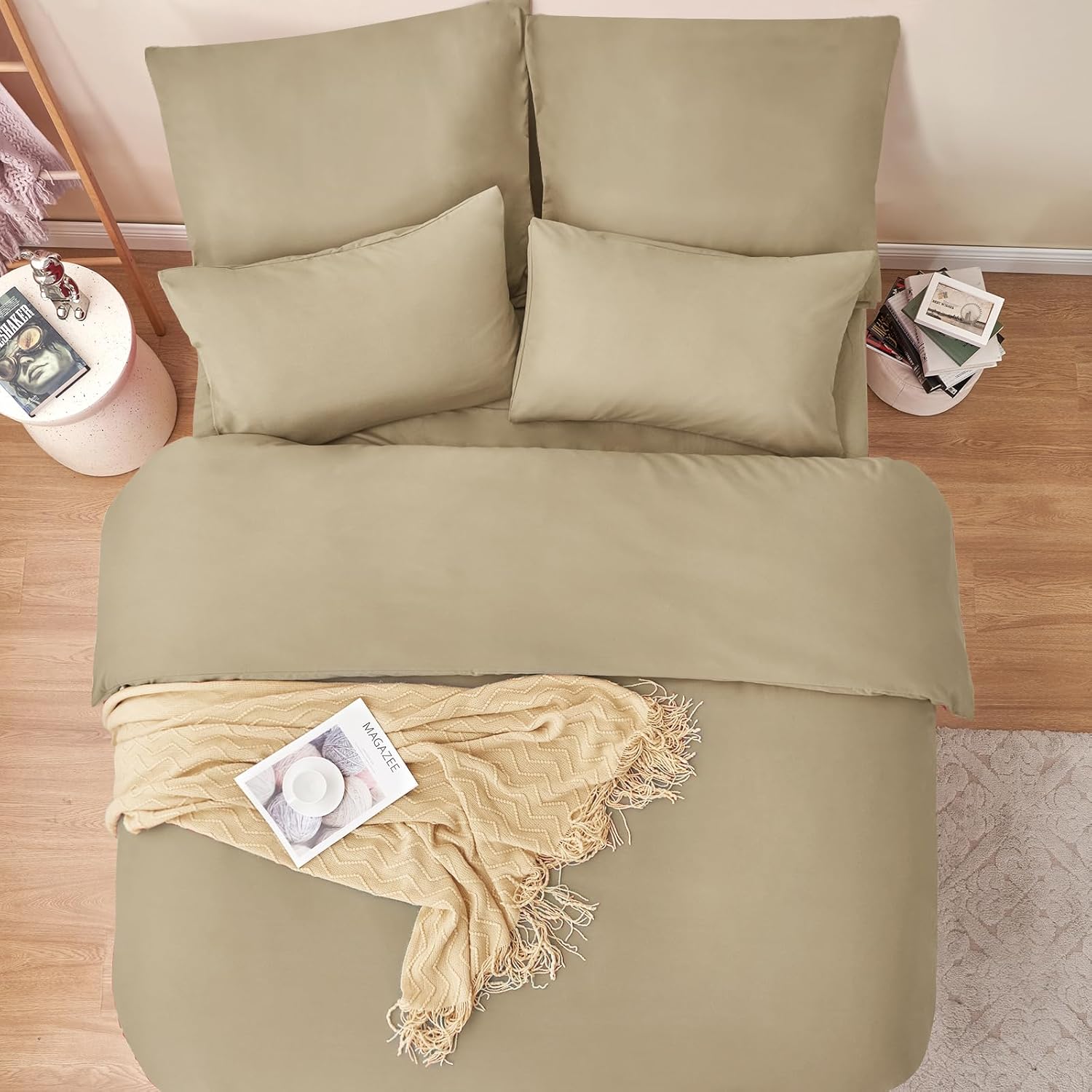 Thumbnail 1 de RUIKASI Housse de couette 220x240 cm kaki en microfibre avec fermeture éclair (parure 2 personnes + 2 taies 65x65)