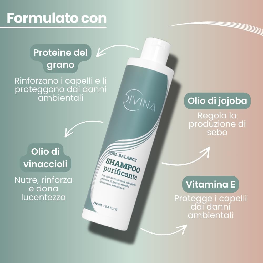 Detalle 2 de DIVINA BLK Curl Balance Shampoo Purificante 250 ml: detersione delicata per capelli mossi, ricci, afro