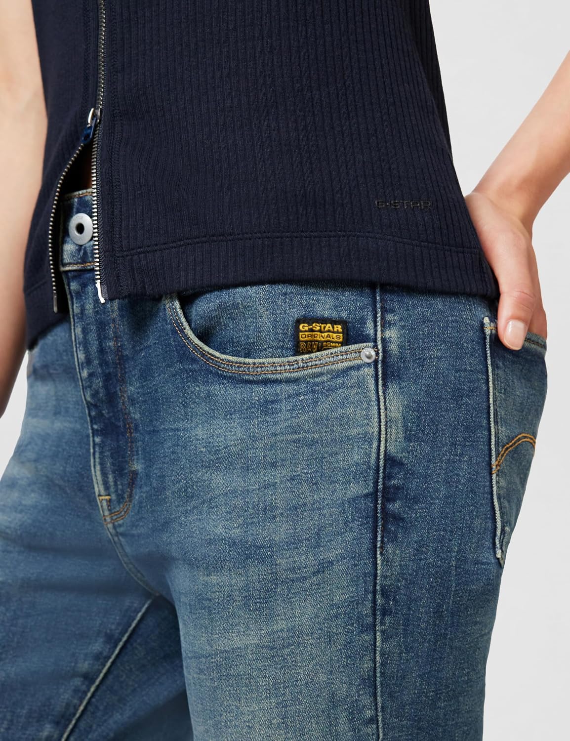 Detalle de G-STAR Femme Bronson Army Paperbag Trousers bleu – 24W/32L, Rinsed D11623-A785-082