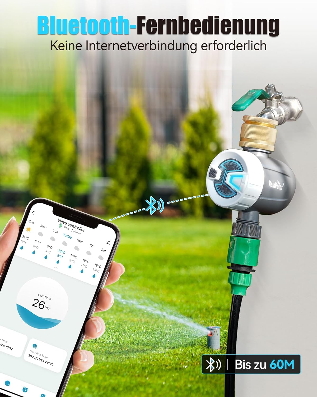 Thumbnail 1 de RAINPOINT centralina irrigazione Bluetooth con ingresso in ottone e 2 modalità (app + timer)