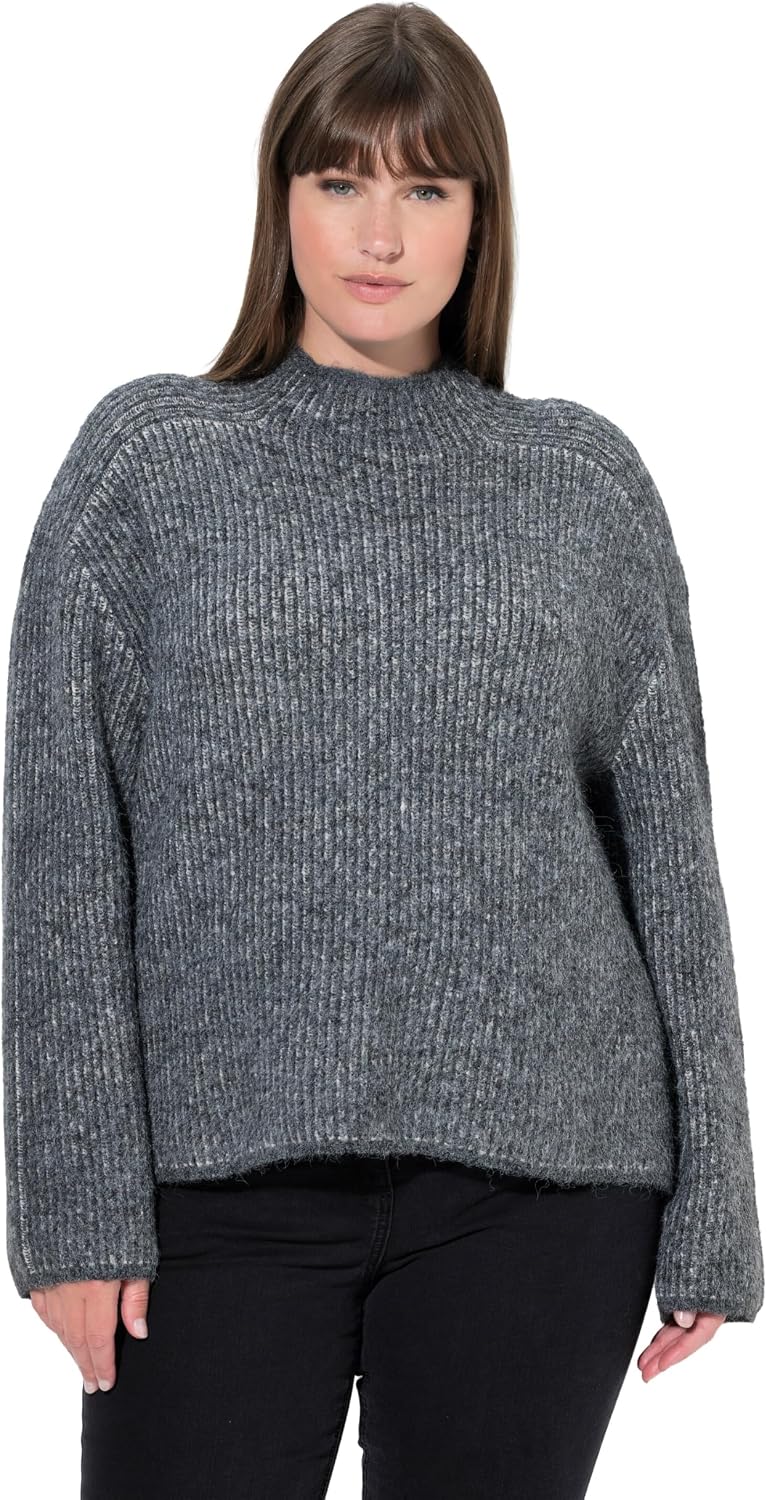 Detalle de Ulla Popken Femme Grandes Tailles Pull col montant à Rayures – Maille douce et coupe fluide