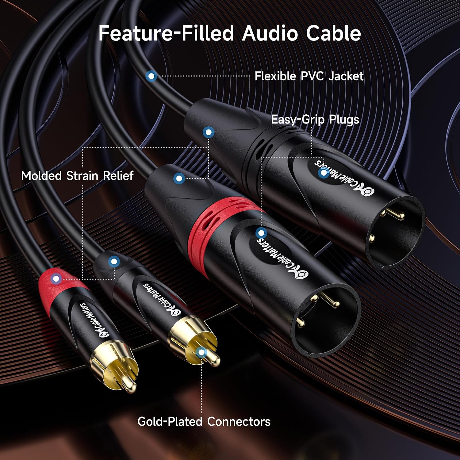 Detalle de Cable Matters asymmetrisches Cinch-auf-XLR-Kabel (2×RCA auf XLR) – 1,8 m