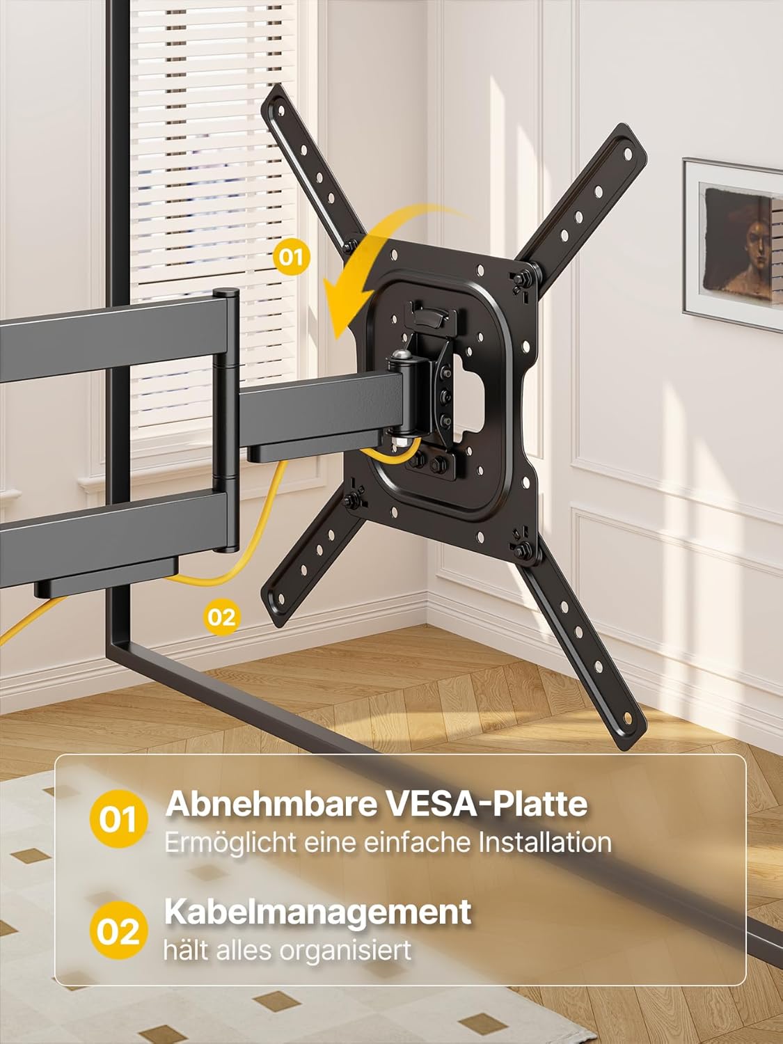Thumbnail 3 de monTEK TV Wandhalterung 23–65 Zoll – schwenkbar, neigbar, 423 mm Auszug, VESA bis 400x400 mm