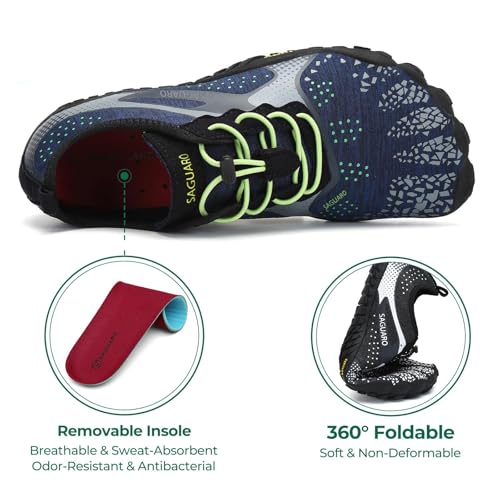 Detalle de SAGUARO Zapatillas Barefoot para Trail: ligero, puntera amplia y suela antideslizante, talla 42, azul