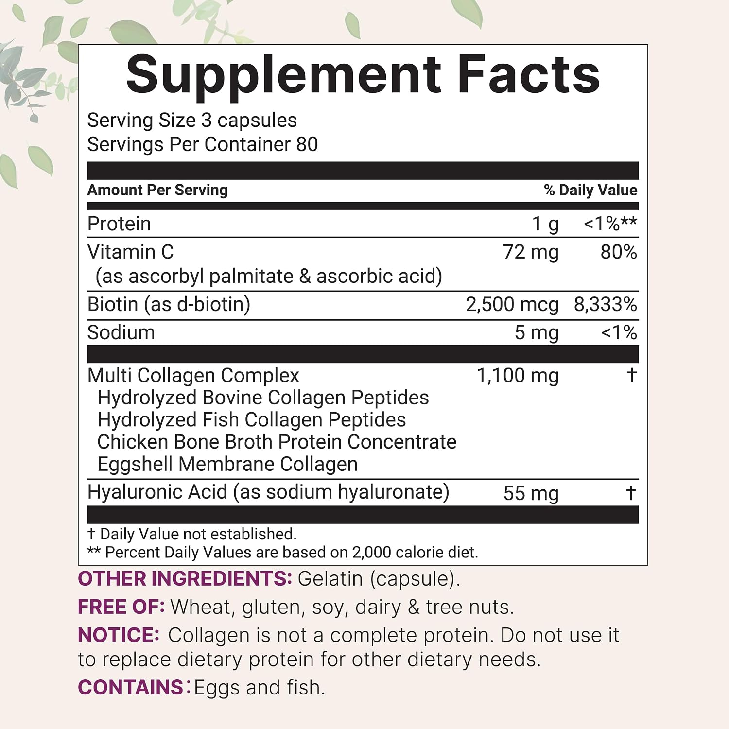 Detalle 1 de Micro Ingredients Multi Collagen Peptides, 240 Capsules with Types I, II, III, V & X