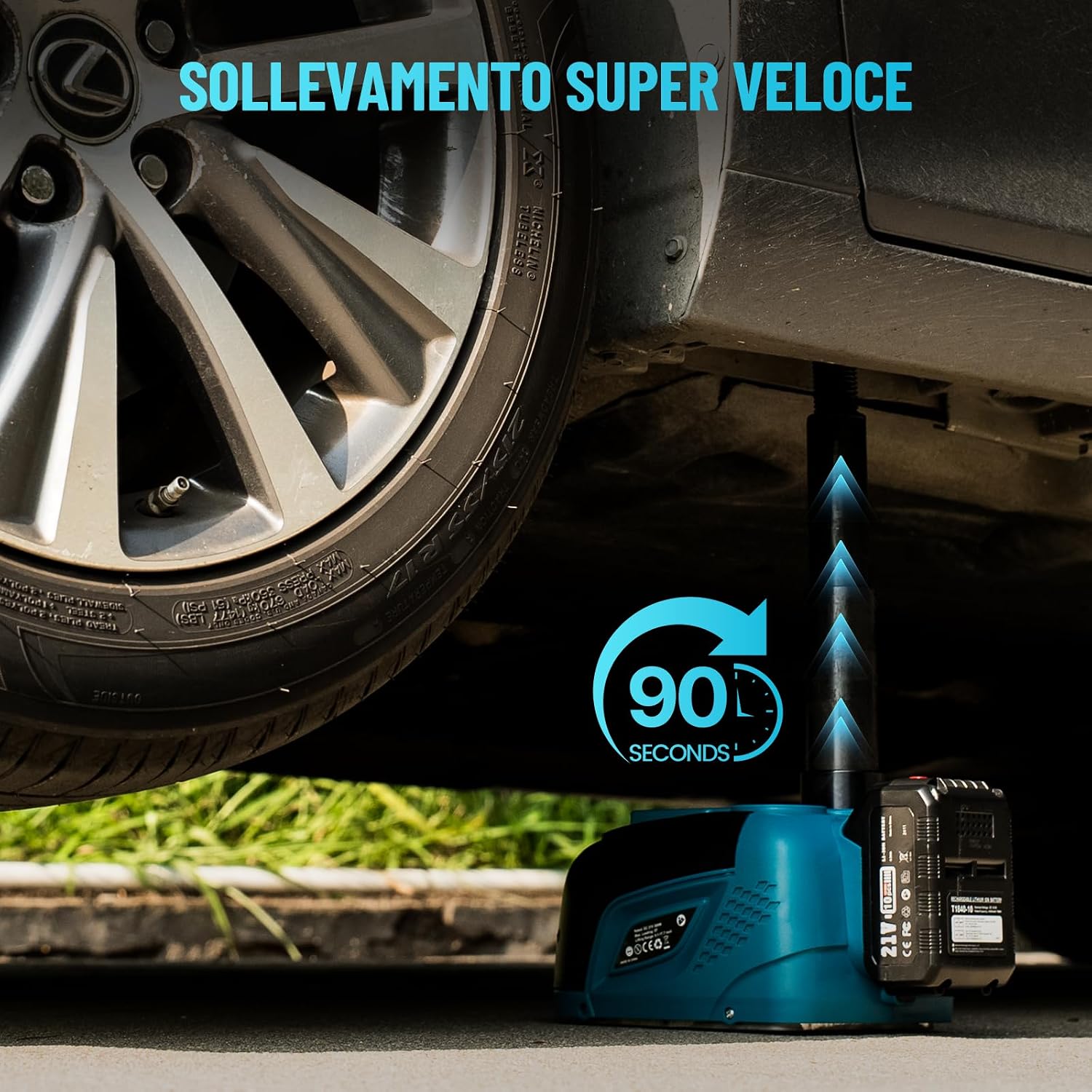 Detalle 2 de Seesii Cric elettrico 5T con batteria 21 V, 4,0 Ah 🛠