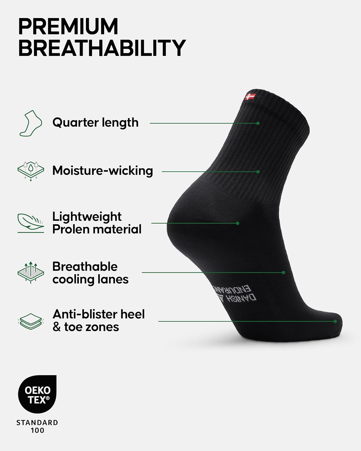 Thumbnail 1 de DANISH ENDURANCE Running Socks with Precision-Fit: Lightweight, Breathable Quarter Socks (Unisex) – 3 or 5 Pack
