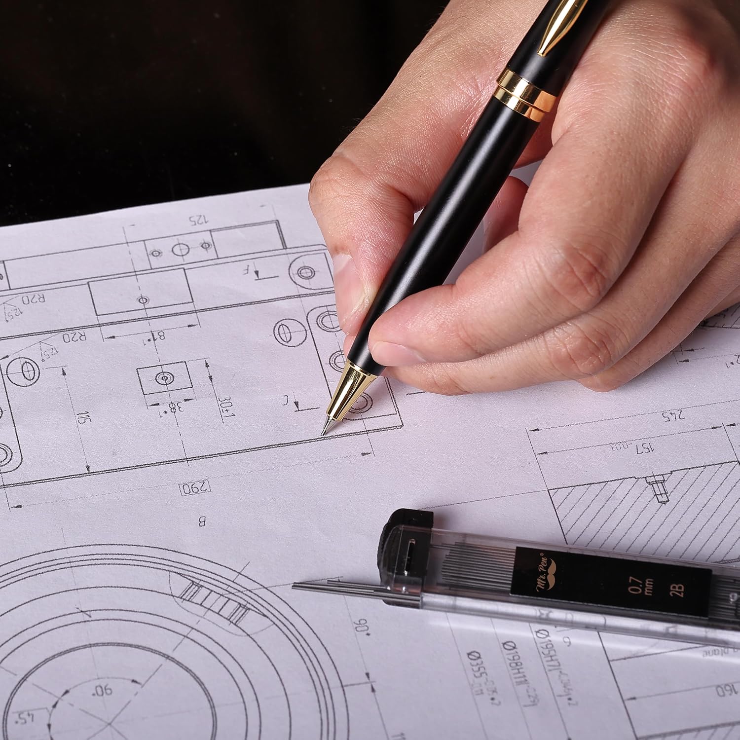 Thumbnail 6 de Mr. Pen 0.7mm 金属製シャープペンシル ブラック×ゴールド、2B芯ケース・ギフトボックス付き