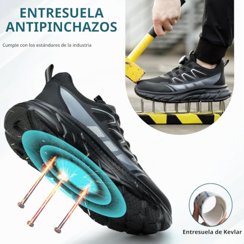 Detalle 2 de RASEARY Zapatos de Seguridad con punta de acero: ligeros, anti deslizantes y pensados para trabajo mixto