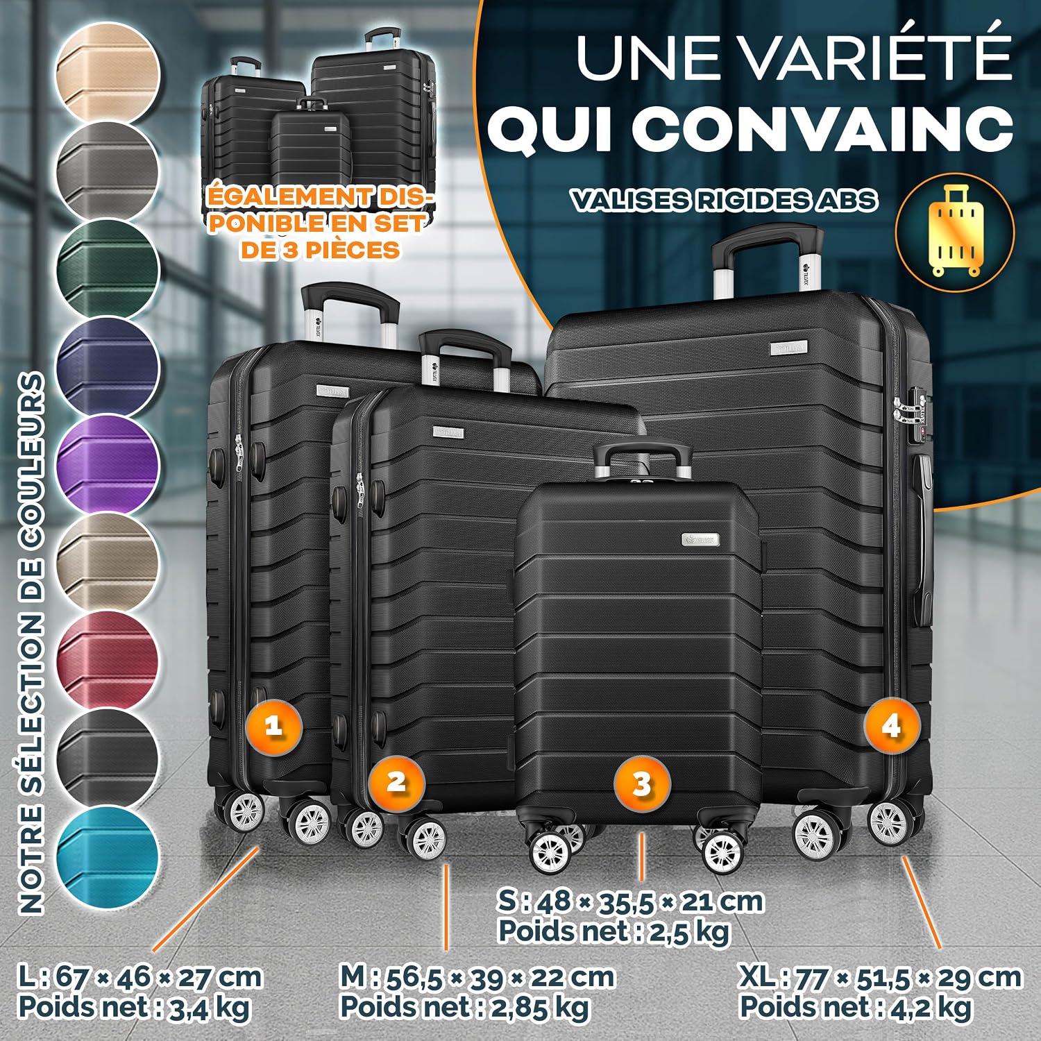 Thumbnail 4 de tillvex Set 4 valises coque rigide Noir