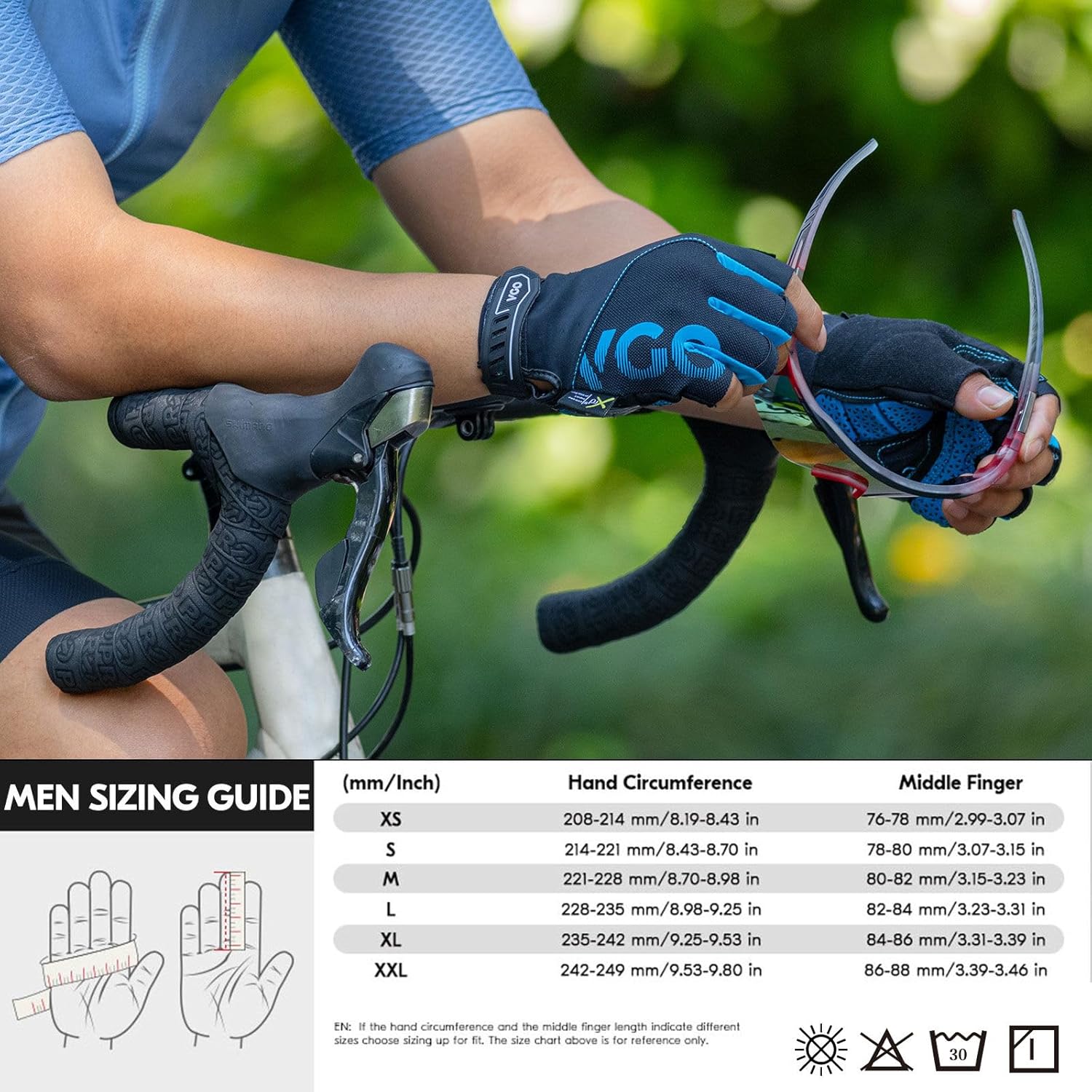 Thumbnail 5 de Vgo... Guanti da ciclismo a mezza dita MF2514 (M uomo, blu) regolabili e antiscivolo