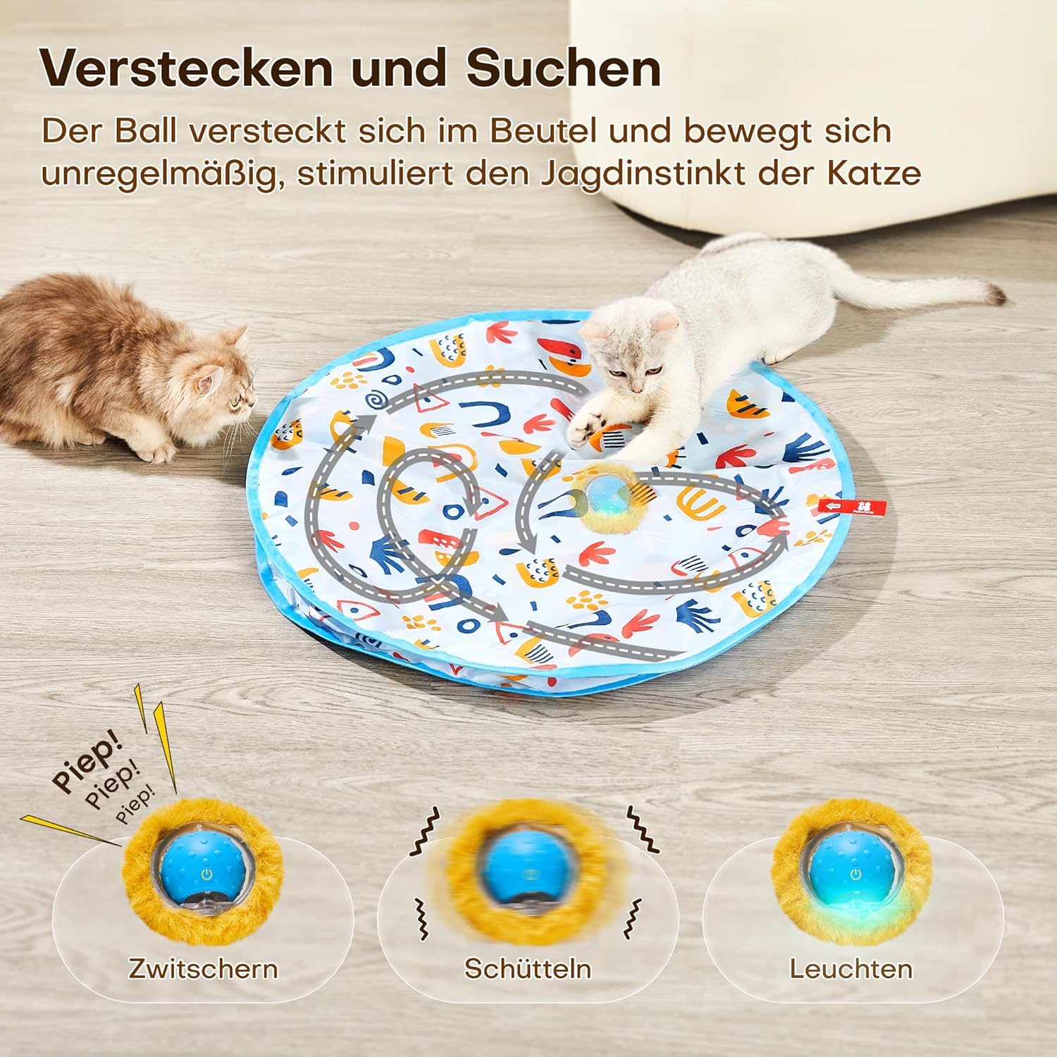 Thumbnail 2 de Potaroma Interaktives Katzenball Spielzeug – schnell rollender, bewegungsaktivierter Ball im Spielteppich