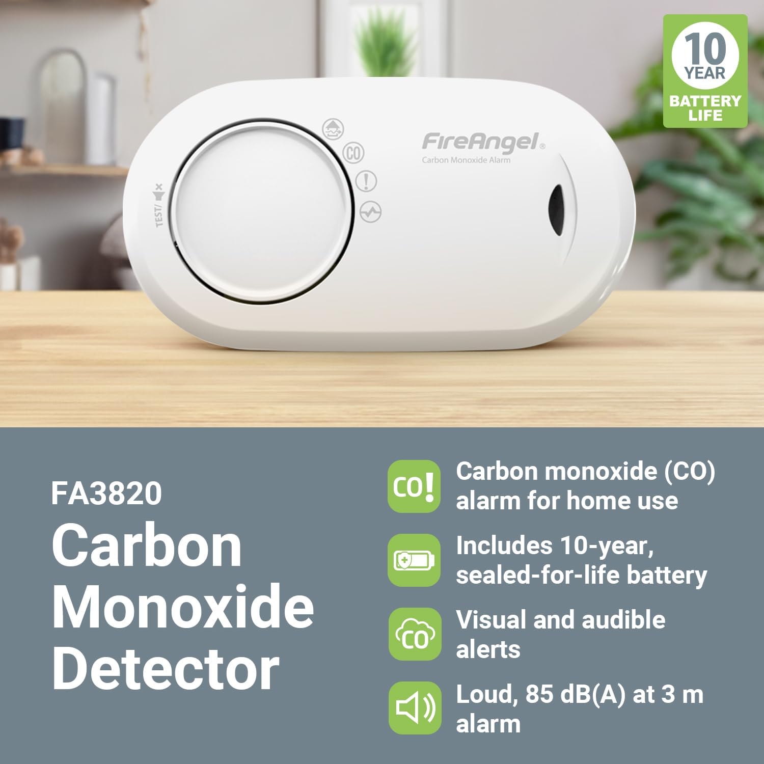 Thumbnail 1 de FireAngel FA3820 Carbon Monoxide Detector with 10-Year Sealed Battery