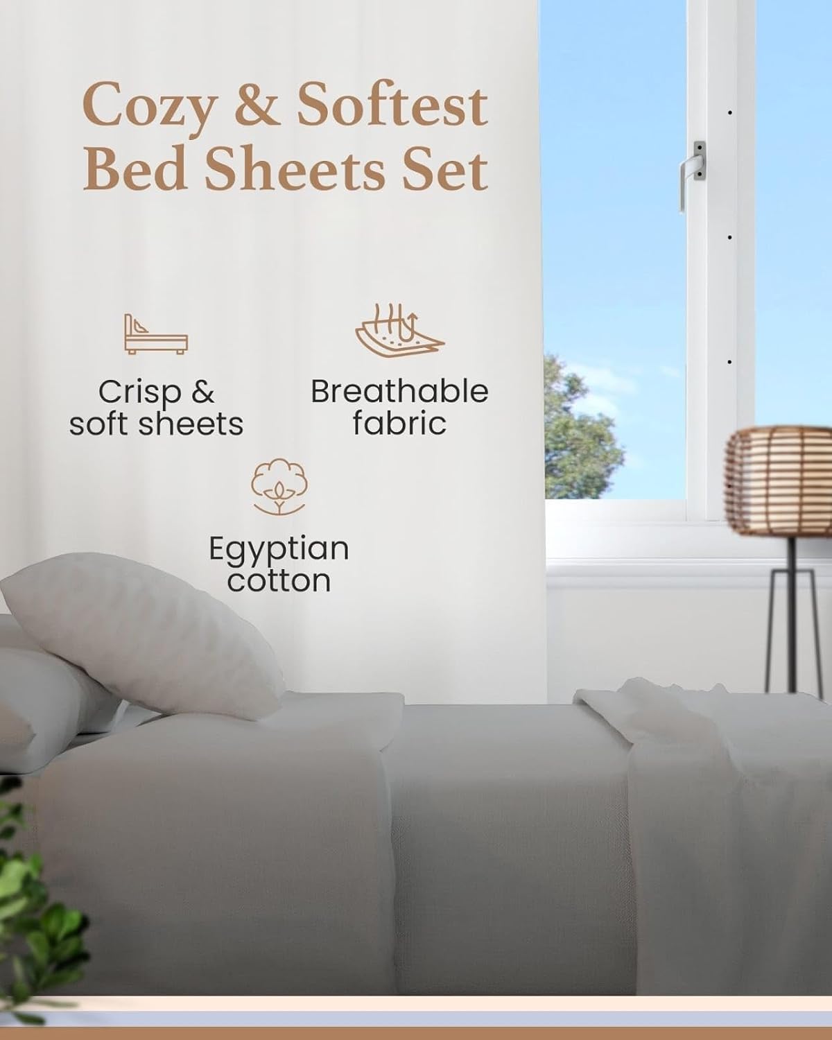 Detalle de Good Sleep Bedding Twin XL Egyptian Cotton Sheets, Light Gray, Sateen Weave