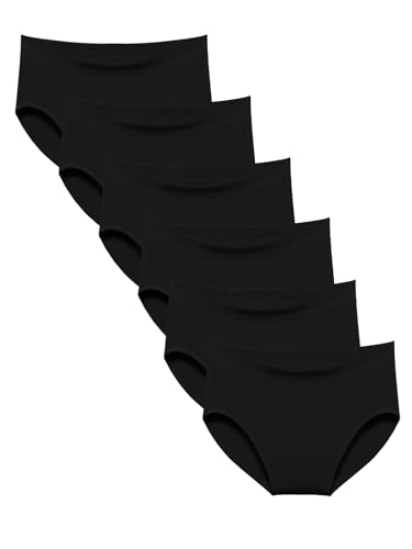 Detalle de Channo Bragas de Algodón y Bambú para Mujer, Talle Alto, sin Costuras — Pack 6 (Negro, Talla M)