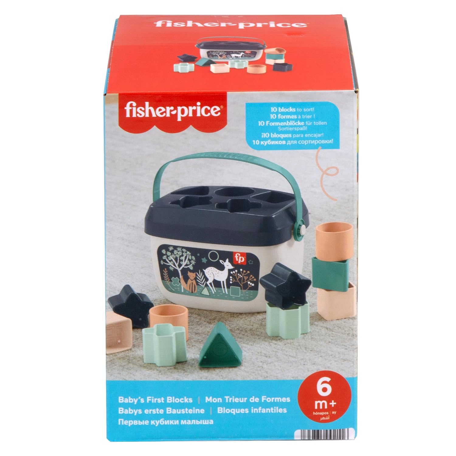 Detalle de Fisher-Price Babys erste Bausteine – Marineblaues Kitz (HJP20): Set mit 10 Bausteinen zum Stapeln und Sortieren