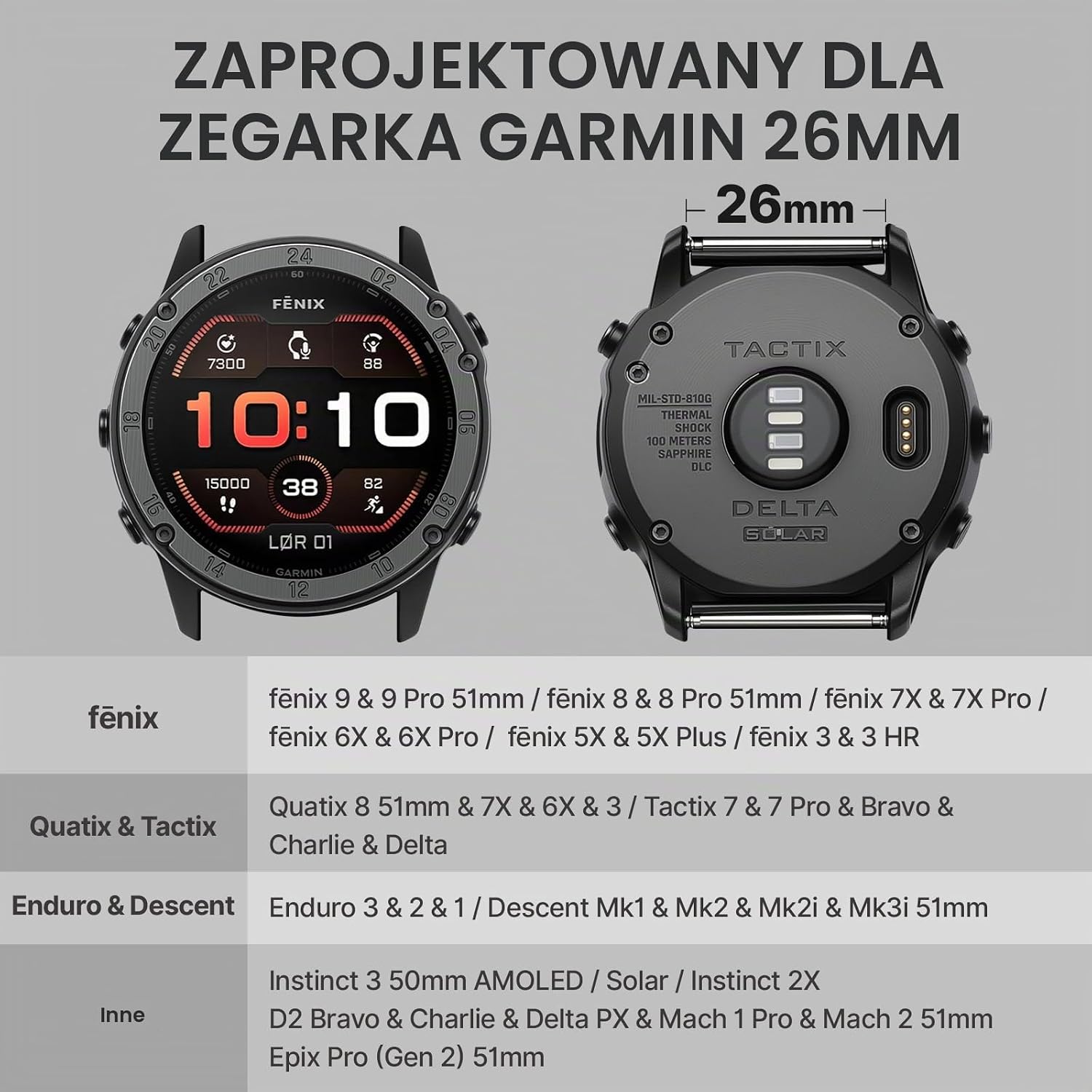 Detalle de Bandletic magnetyczny pasek 26 mm z silikonu do zegarków Garmin