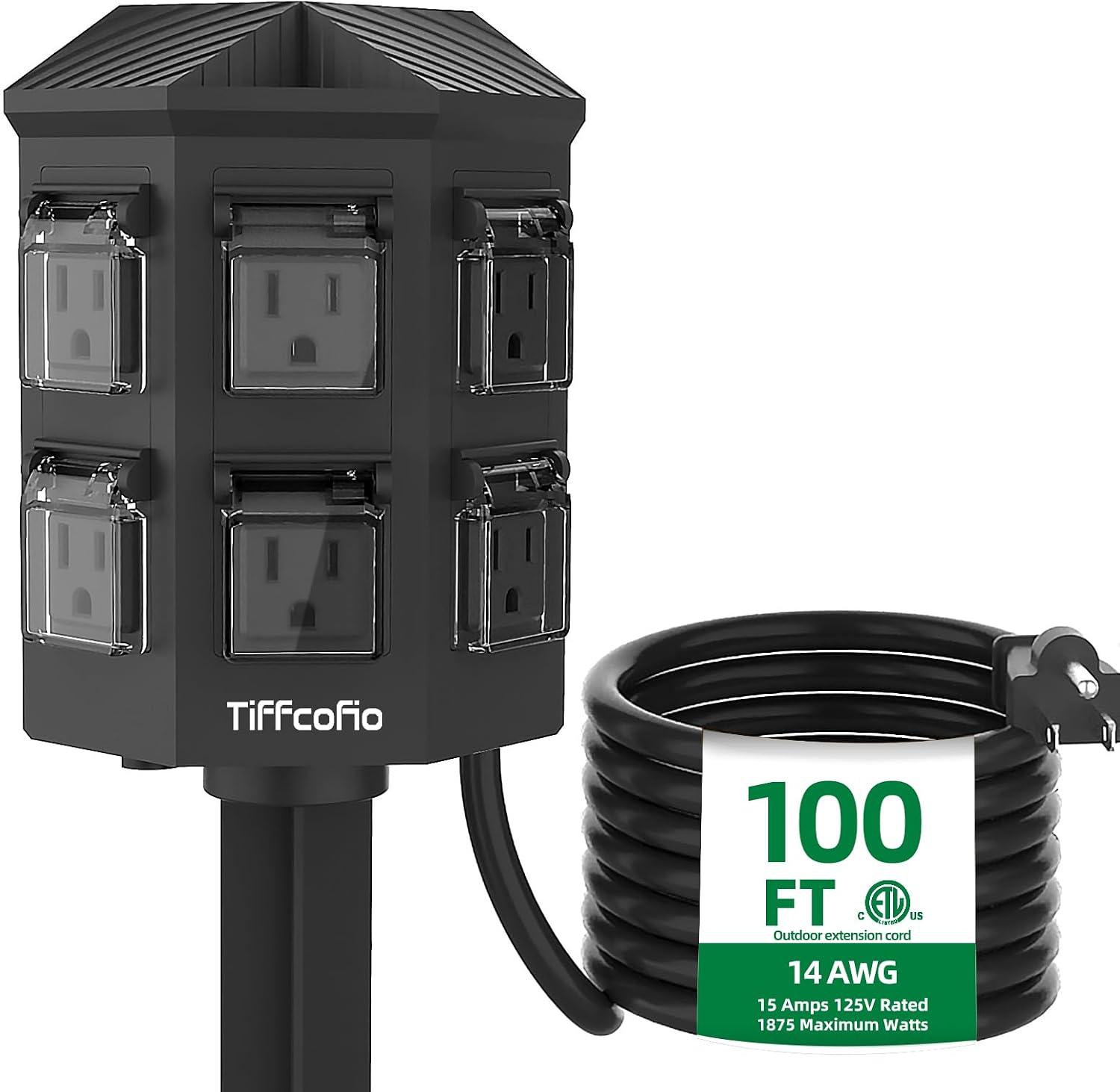 Imagen de Tiffcofio Outdoor Weatherproof Power Strip 100 ft en OfertitasTOP