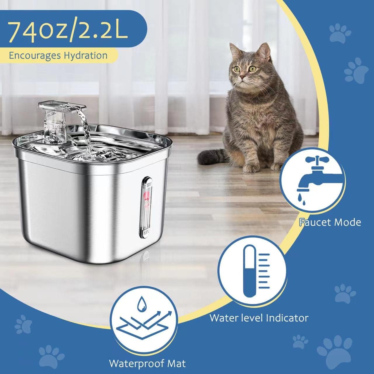 Thumbnail 1 de Fontaine à eau pour chat Misfans Fontaine a Eau Chat 2,1L en céramique beige avec tube en cuivre anti-algues