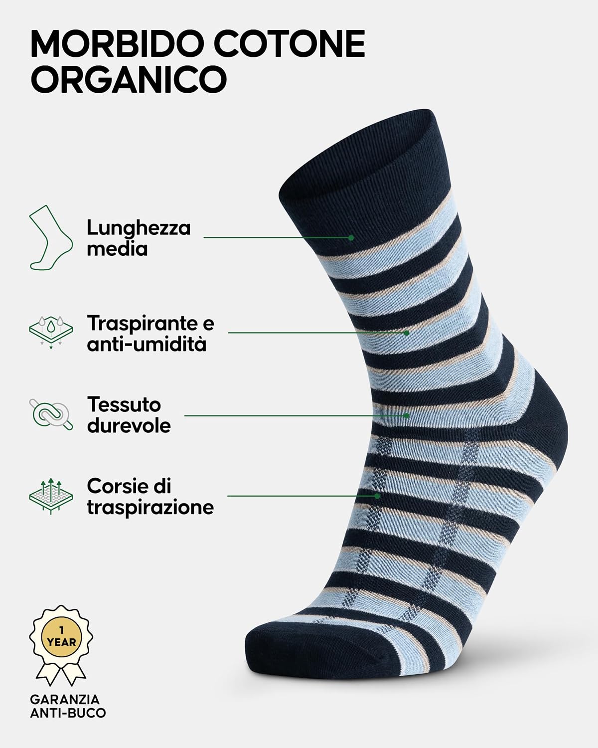 Detalle 2 de DANISH ENDURANCE Calze Cotone Organico Pregiato – 6 Paia, Morbide eTraspiranti per Uomo e Donna