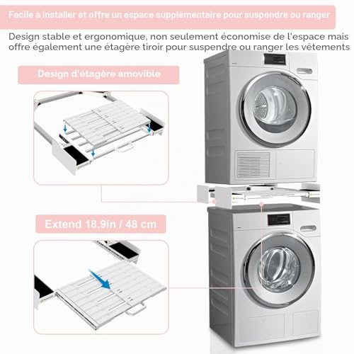 Detalle de NIUXX Cadre Intermédiaire pour Laver avec Étagère — Kit d’empilage universel et confortable