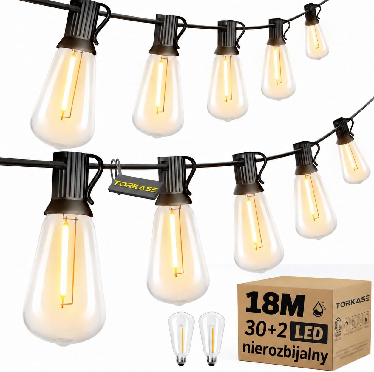 Detalle de Torkase GLS-20J2P – zewnętrzny łańcuch LED 18 m, 30+2 żarówki ST38