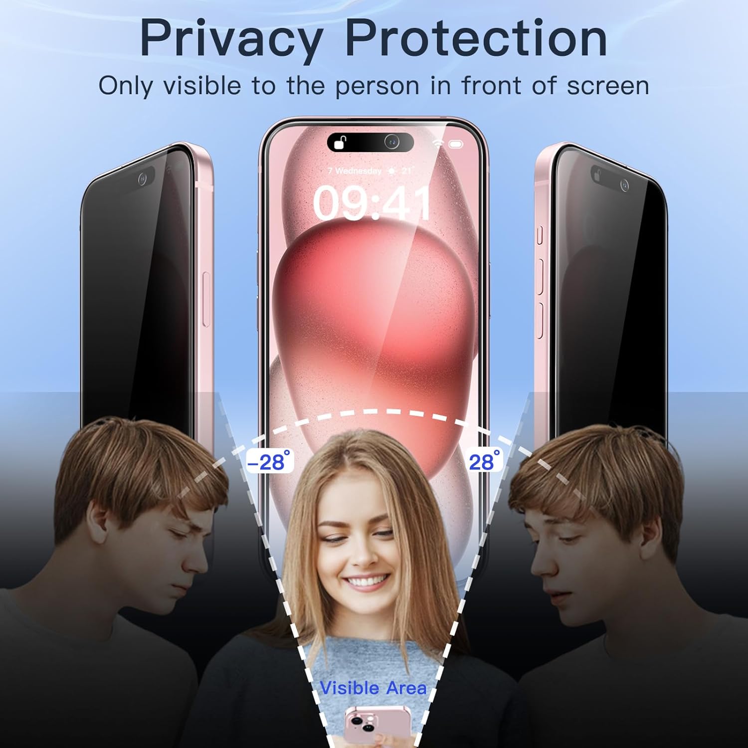 Thumbnail 3 de JETech Privacy Pellicola Protettiva per iPhone 15 da 6,1” Anti-Spy in vetro temperato (con tool), confezione da 2