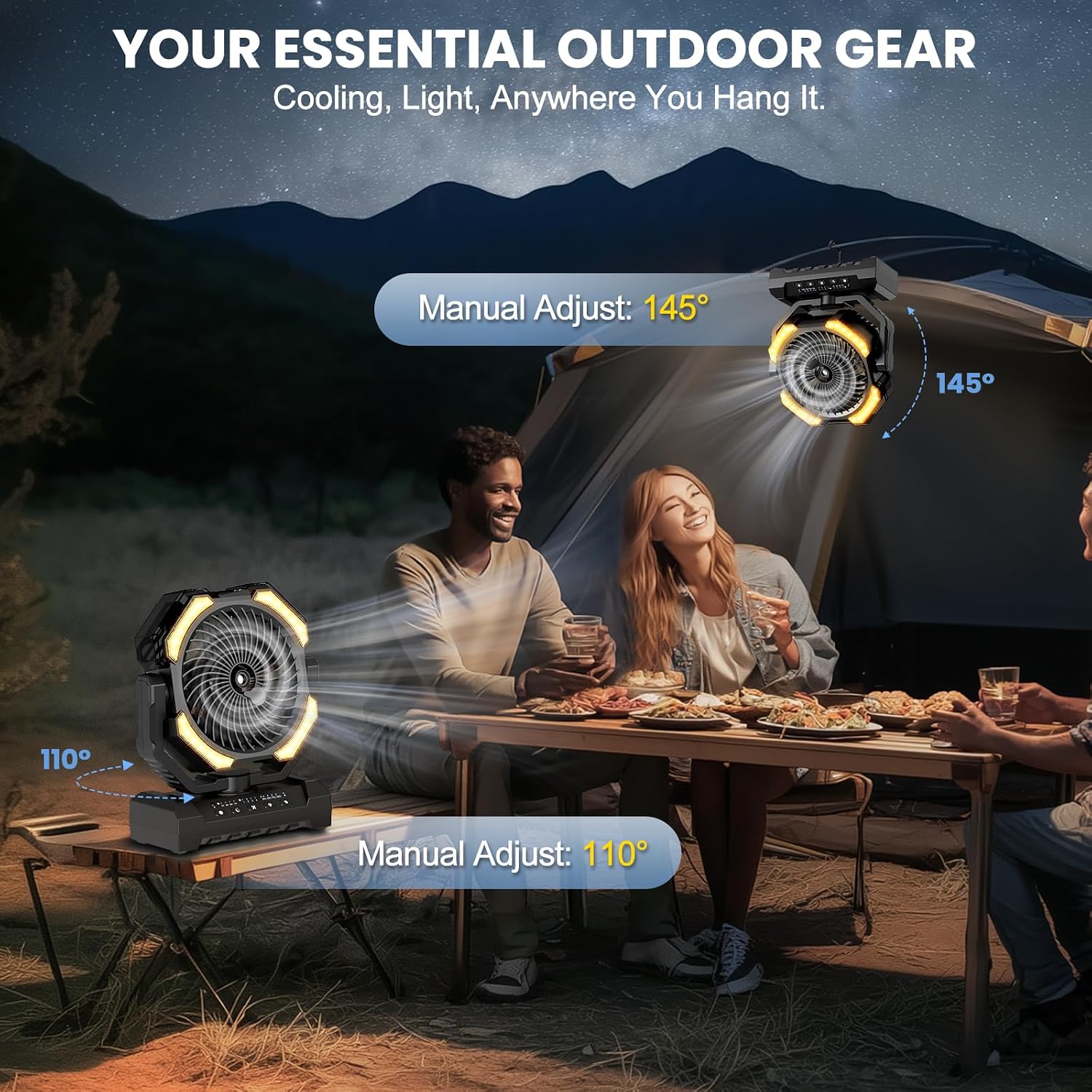 Detalle de Ateroll 20000 mAh Akku Camping Ventilator mit Sprühnebel – mobiler Ventilator für Zelt, Terrasse und Reisen
