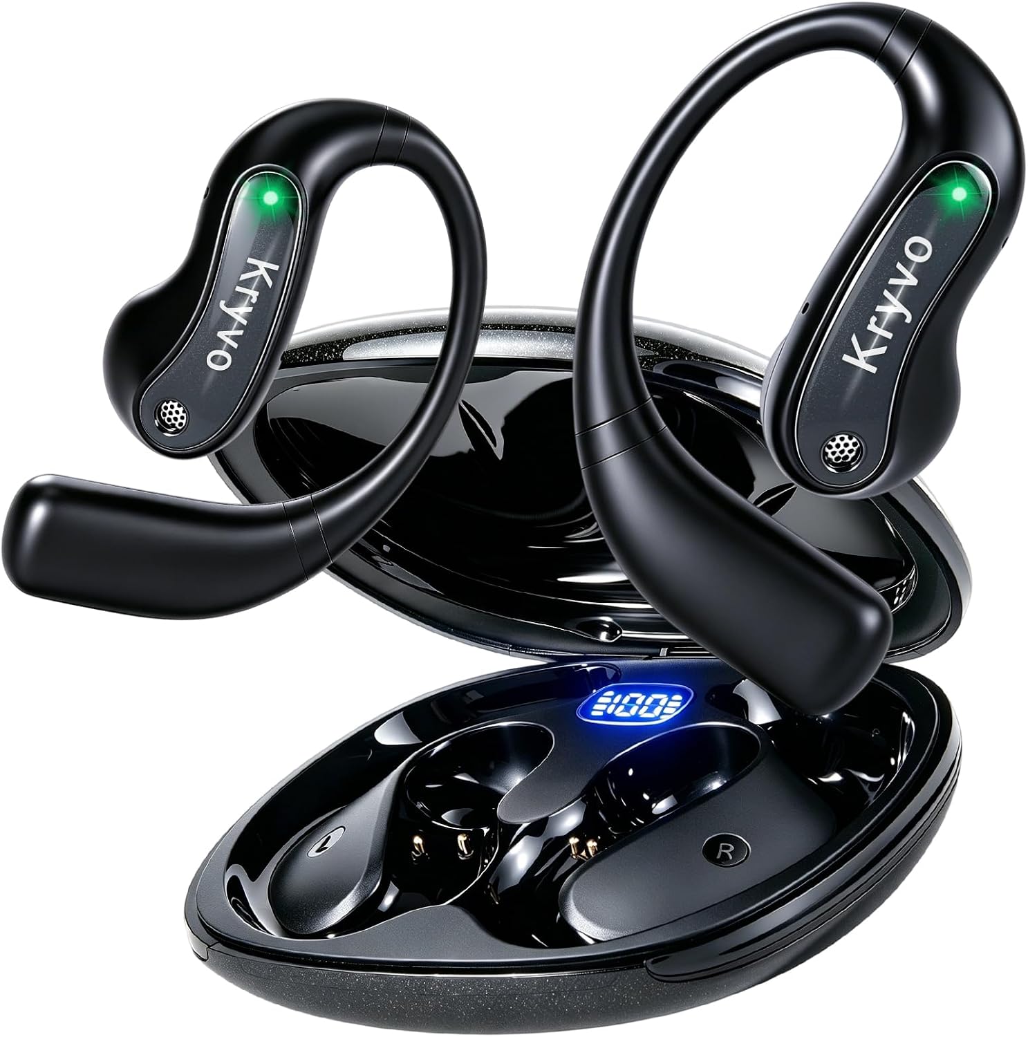 Detalle de Kryvo JM37 Open-Ear Headphones with Earhooks, Bluetooth 6.0 and 46-Hour Battery