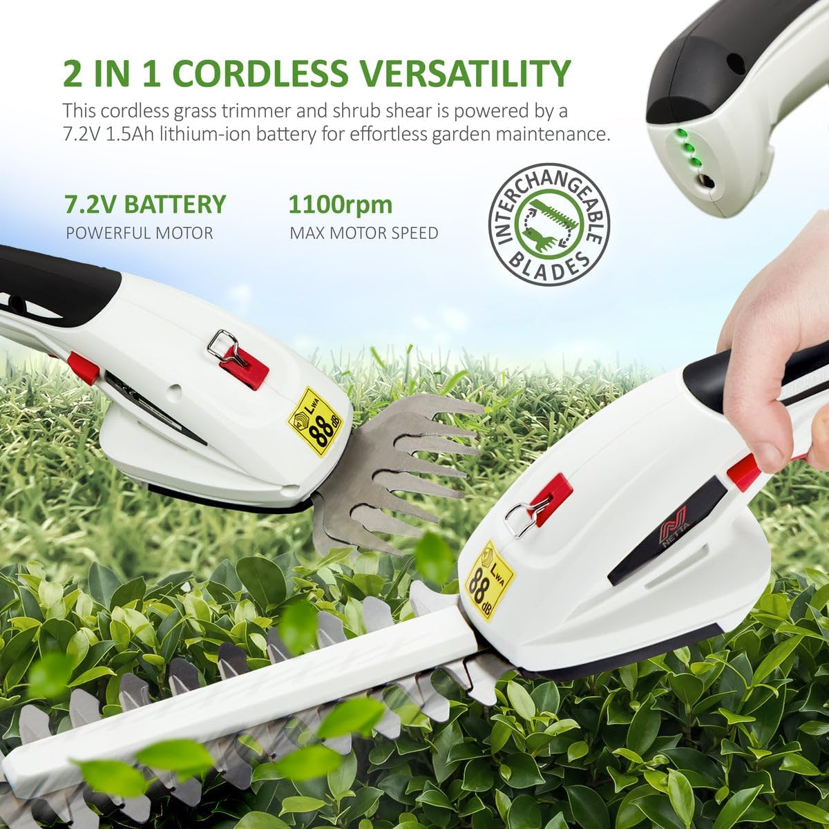 Thumbnail 1 de NETTA 2-in-1 Cordless Hedge Trimmer 7.2V