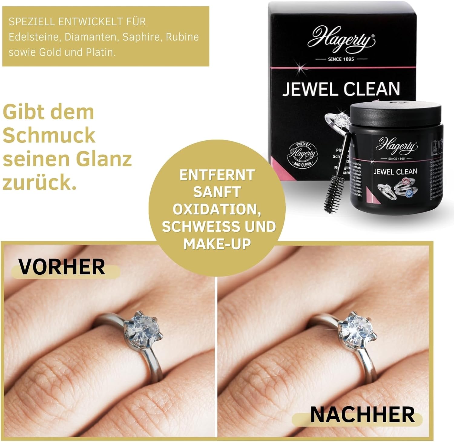 Detalle de Hagerty Jewel Clean Schmucktauchbad für Edelsteine, Gold und Platin – 170 ml